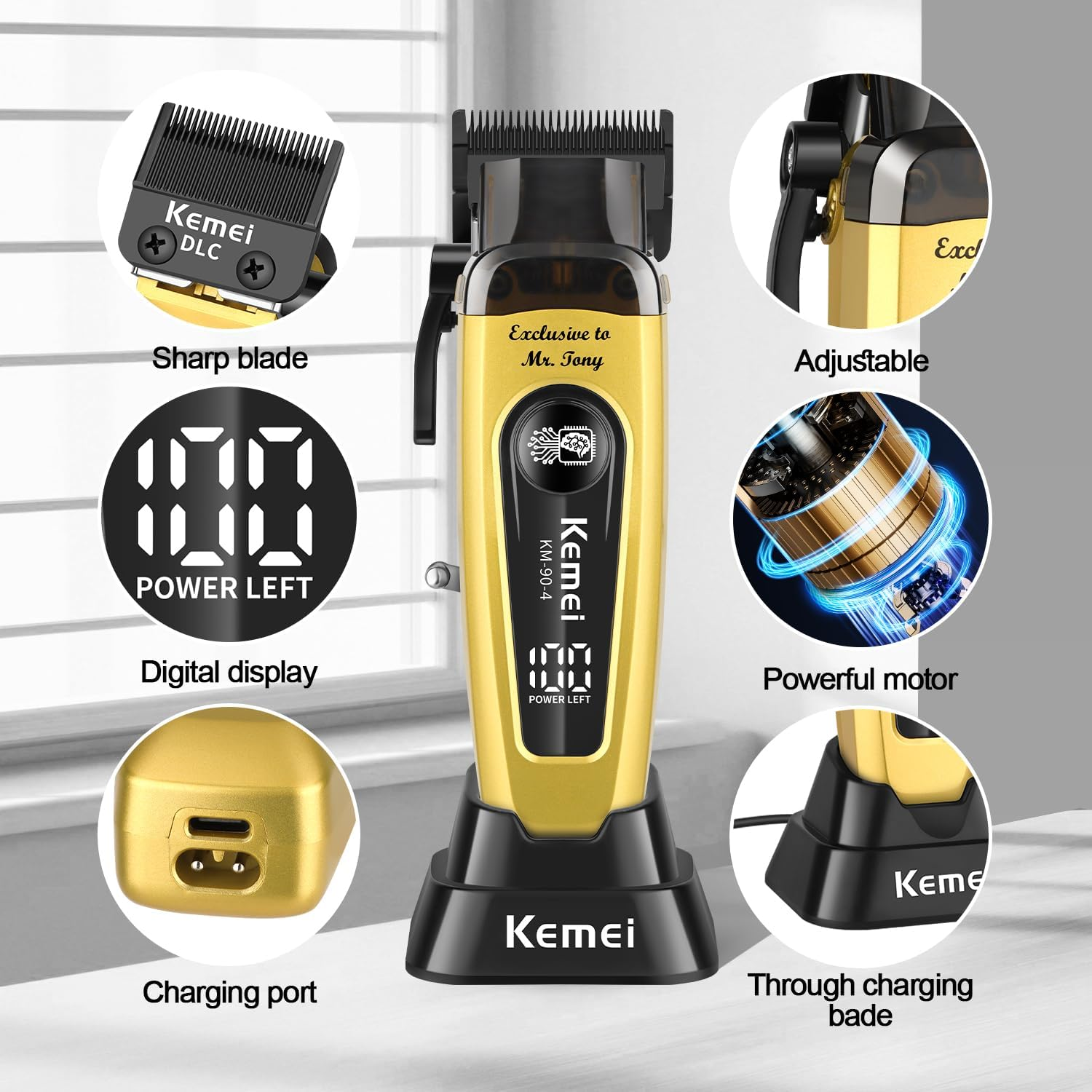 KEMEI KM-90-4 Professional Hair Clipper for Men Cord/Cordless Hair Cutting Kits, Hair & Beard Trimmer, Adjustable Blade Barber Clippers with USB Rechargeable, Gift for Men