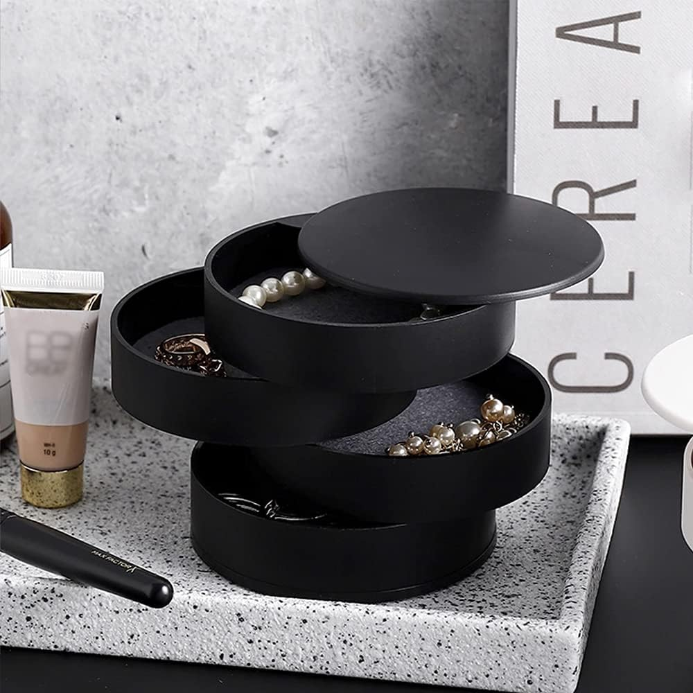 Jewelry Organizer 4-Tier Showcase Storage Box Rotating Holder for Women Bracelets Rings Bracelets Earrings (Black) - Black image number 1