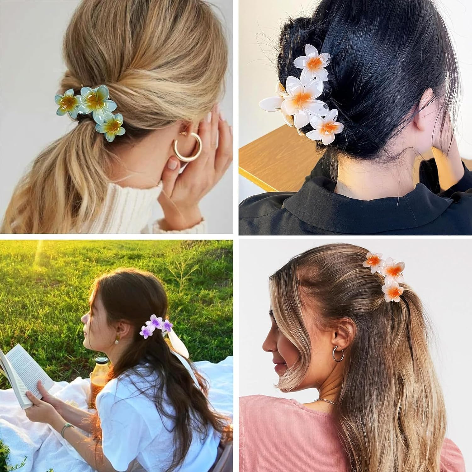 Exsbtay Pack of 6 Flower Hair Clips, Hawaii Hair Clip for Women, Flower Hair Clip, Large Claw Clips for Thick Hair, for Washing Face, Makeup, Cooking, Bathing, Party, Travel, Work image number 1