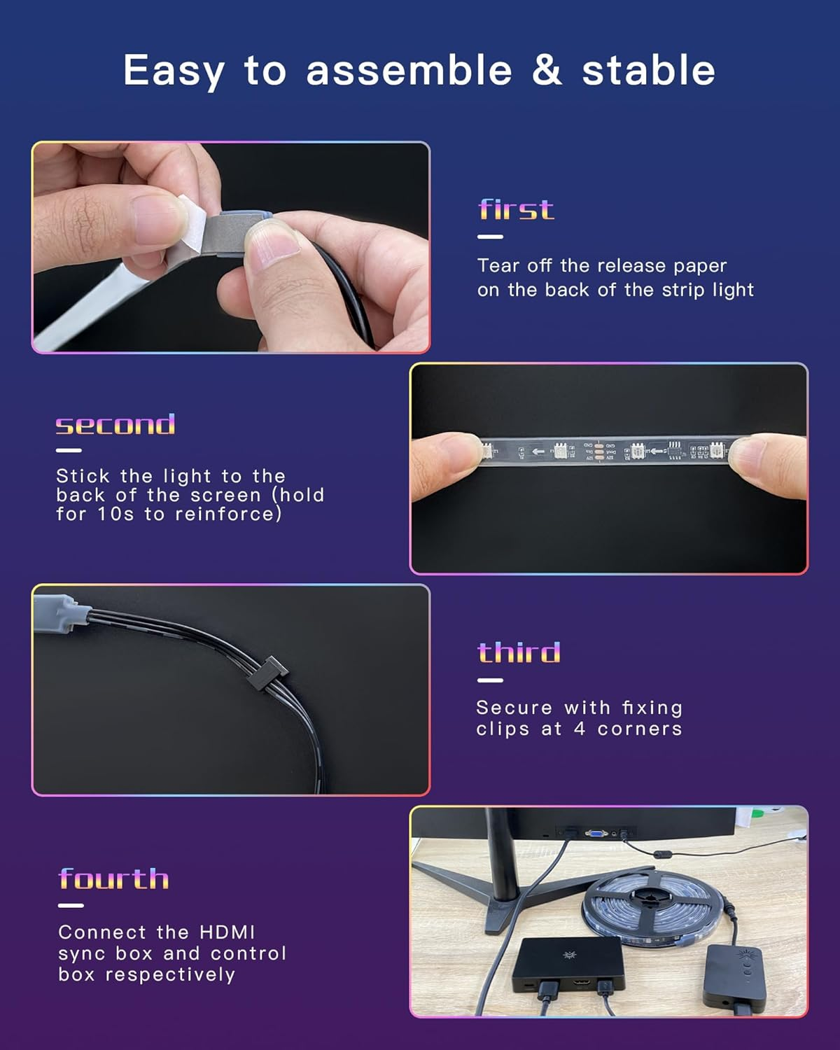 Azoula - 55-65 Inch TV Backlight LED Strip Lights, HDMI 2.0 Sync Box RGB+IC Wi-Fi, Music Sync Backlight, Compatible with Alexa Google Assistant App Contro image number 2