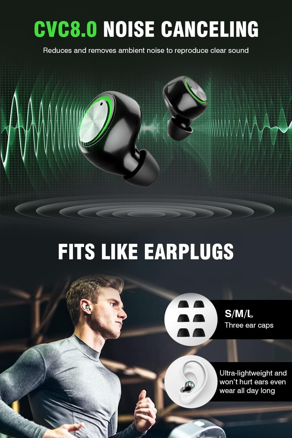Wireless Earbuds Bluetooth Headphones,Led Power Display/50H Play Time/Button Control/Ip6 Waterproof TWS Earphones In-Ear W/Hd Mic Hi-Fi Stereo Sound Headsets for Sports image number 2
