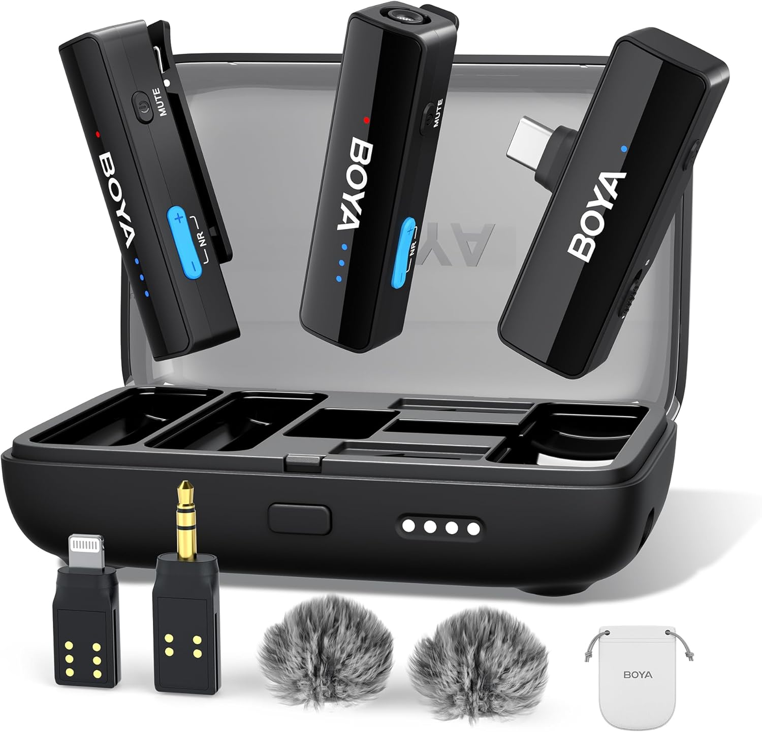 BOYALINK 2 Upgrade Wireless Lavalier Microphone,Dual Channel Clip on Wireless Lapel Mic,Noise Reduction,30H Runtime,300M Range,3-In-1 Adpter Receiver for Iphone Android Camera Video Audio Record image number 6