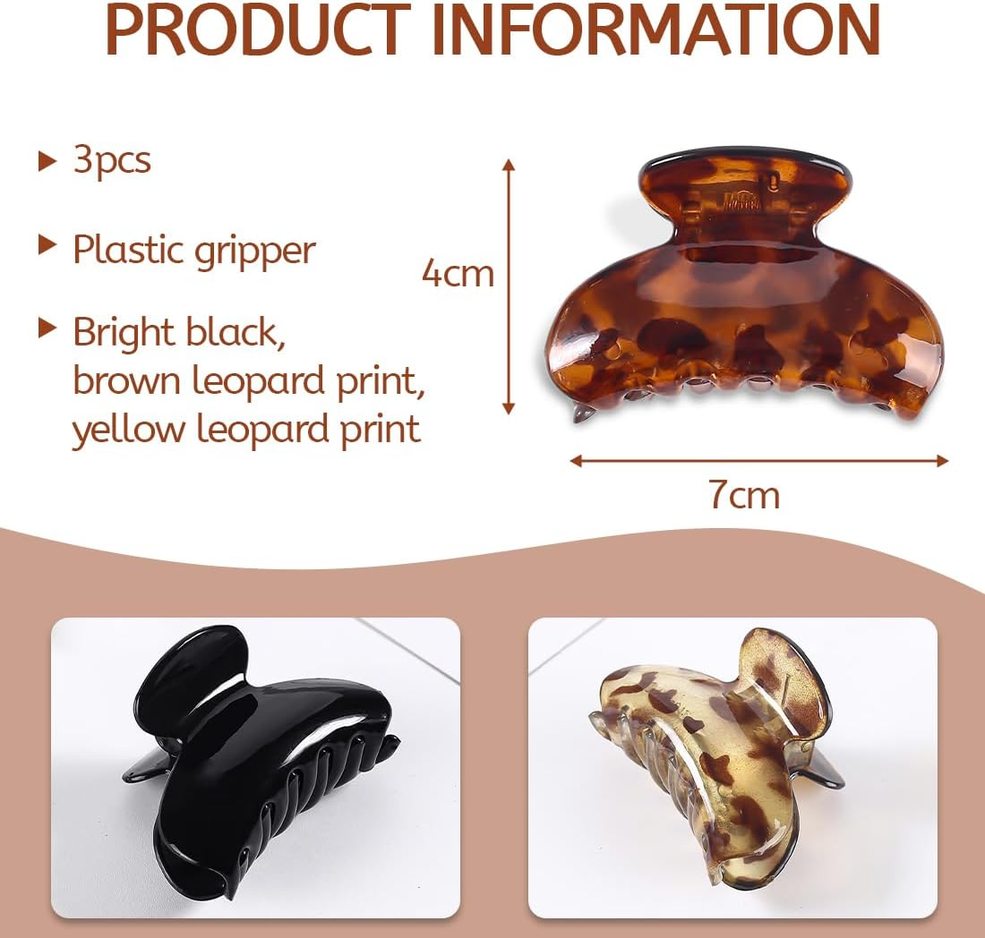 JEYORZY Pack of 3 Small Hair Clips, Women'S Hair Claw Clips, Mini Hair Claws for Girls, Non-Slip Hair Claws, Jaw Clip, Stylish Tortoiseshell Hair Clips for Thin Thick Hair image number 4