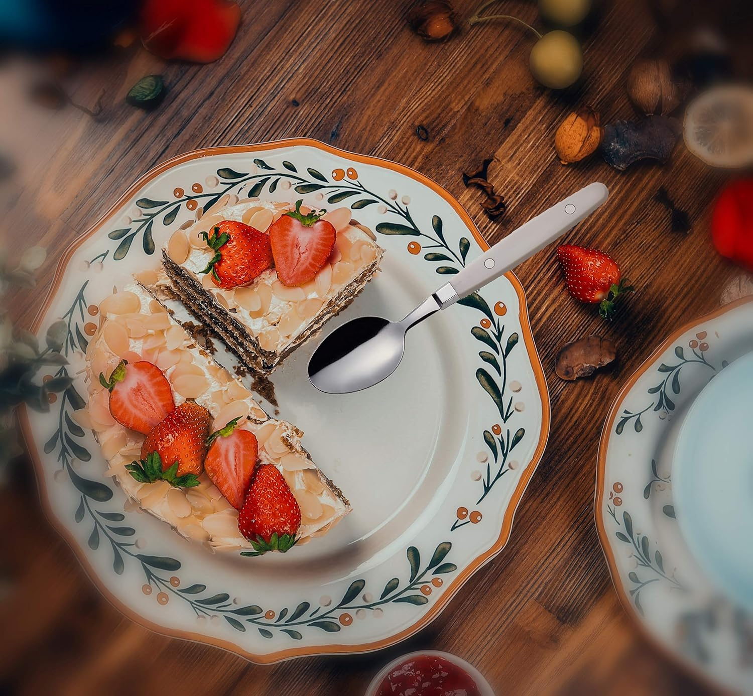 EXZACT Cutlery Set 24Pcs Stainless Steel - with Rivet Craft Handles/Retro Style Flatware - 6 X Dinner Forks, 6 X Dinnerknives, 6 X Table Spoons, 6 X Tea Spoons -Serves 6 (Cream) image number 3