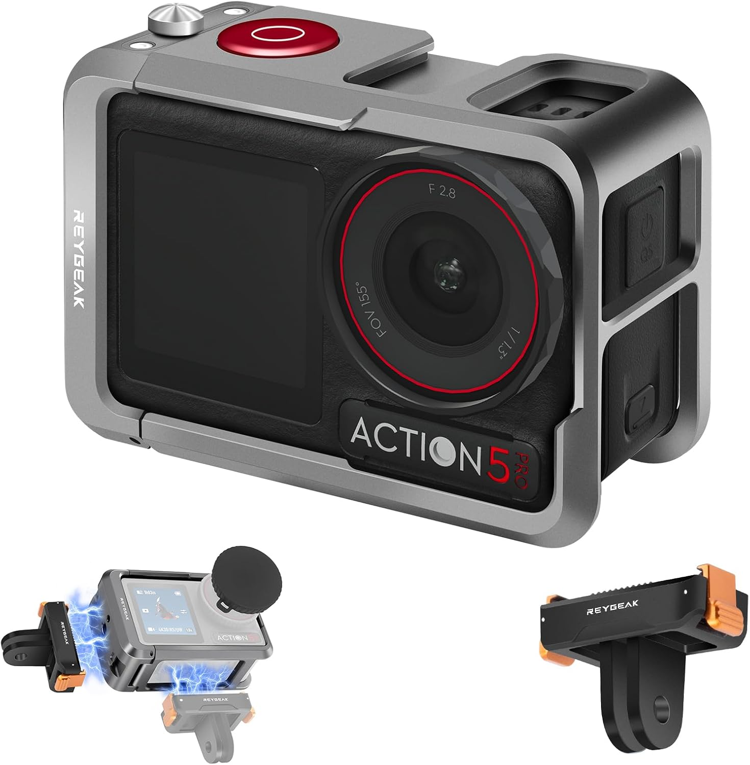 REYGEAK Ultralight Metal Cage for DJI Action 5 Pro/4/3 Aluminum Protective Housing Frame with 1/4 Screw, Cold Shoe, Quick Release Adapter Mount with Dual-Claws for DJI Osmo Action Accessories image number 2