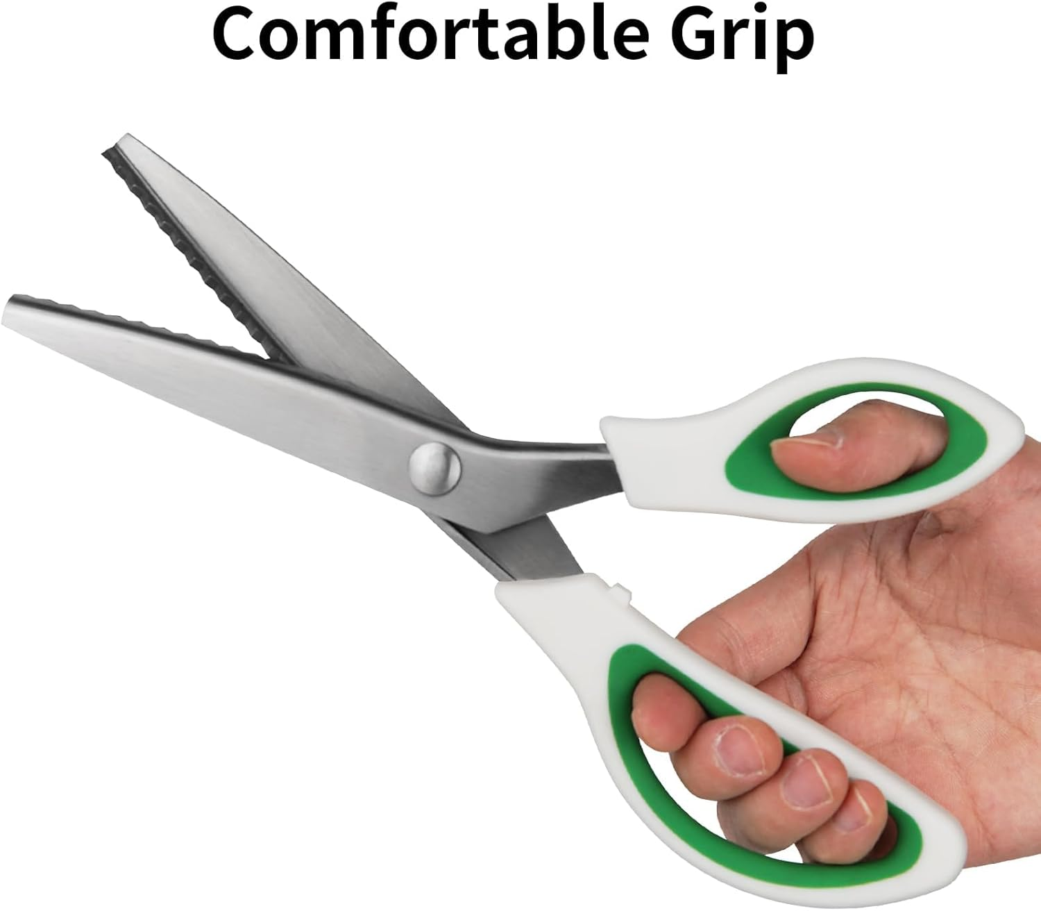 Green Pinking Shears, Zig Zag Craft Scissors Decorative Edge, Pinking Shears Scissors for Fabric Cutting, Professional Dressmaking Sharp Fabric Sewing Scissors, Comfort Grips Scrapbook Scissors image number 4