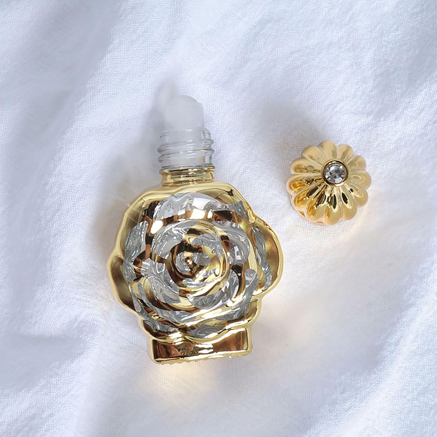 Dynaeuty 4Pcs Essential Oil Roller Bottles, 10Ml Empty Refillable Roll on Glass Bottles,With Caps for Travel, Perfume and Lip Gloss #G image number 1