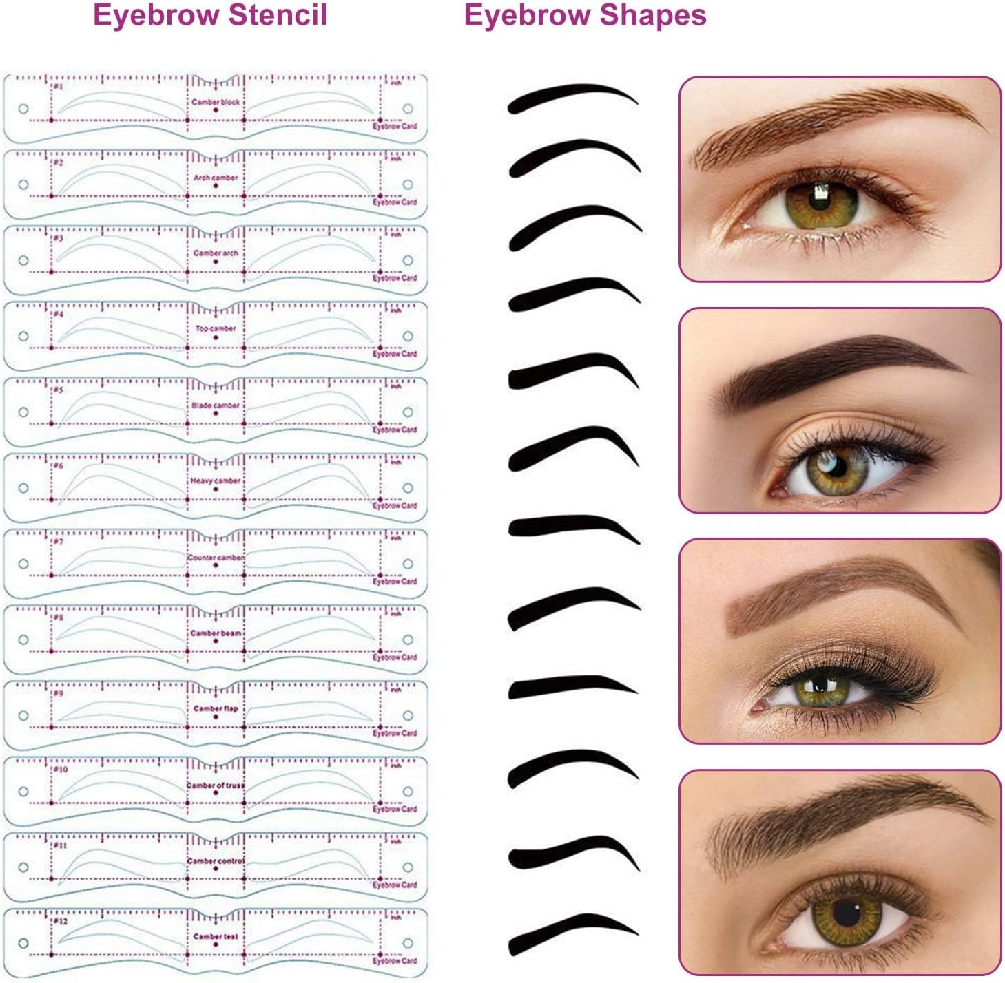 Eyebrow Stencil for Beginners, 12 Styles Eyebrow Stencil Set with Fixed Rope and Eyebrow Shaver, Reusable DIY Stamp for Quick Makeup image number 1