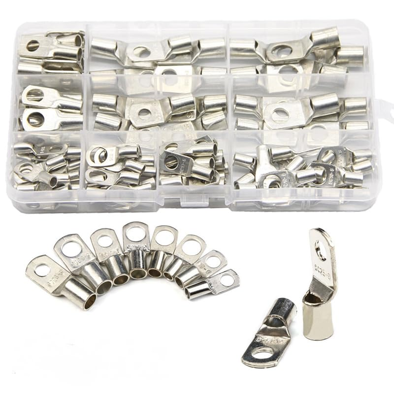 AIMALL 100/220/240Pcs 4WD Cable Lug Ring Battery Copper Tube Connector Kits Terminal Crimper, Silver Tinned Copper, for 4WD, UL Approved