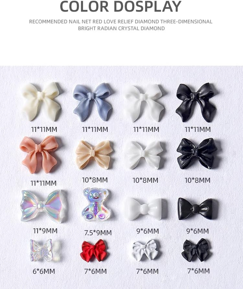 7 Style Nail Charms,Colorful Bow-Knot Nail Stud Rhinestones Crystal, 3D Bow-Knot Colorful Nail Charms Set for Women Girl Nail Stones Design DIY Decoration Jewel Stones Nail Art Rhinestones (Resinous) image number 2
