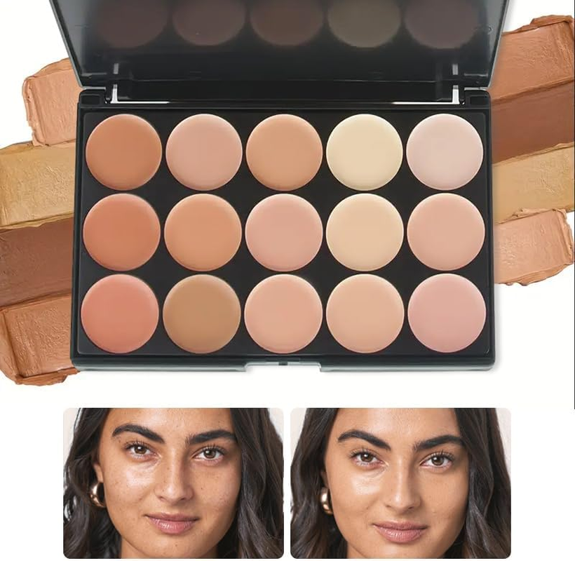 Cream Contour Makeup Palette，Color Correcting Face Contouring Concealer Kit, Concealer Palette with Brush for Makeup Covering up (15 COLOR) image number 6