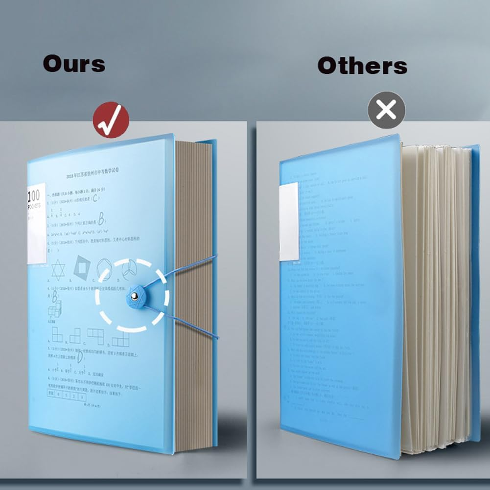 A4 100 Pockets 200/Sides Display Book Paper Document Holder, Business Presentation Book Presentation Folder Home/Office/School Document Holder (100 Pockets Blue) image number 4