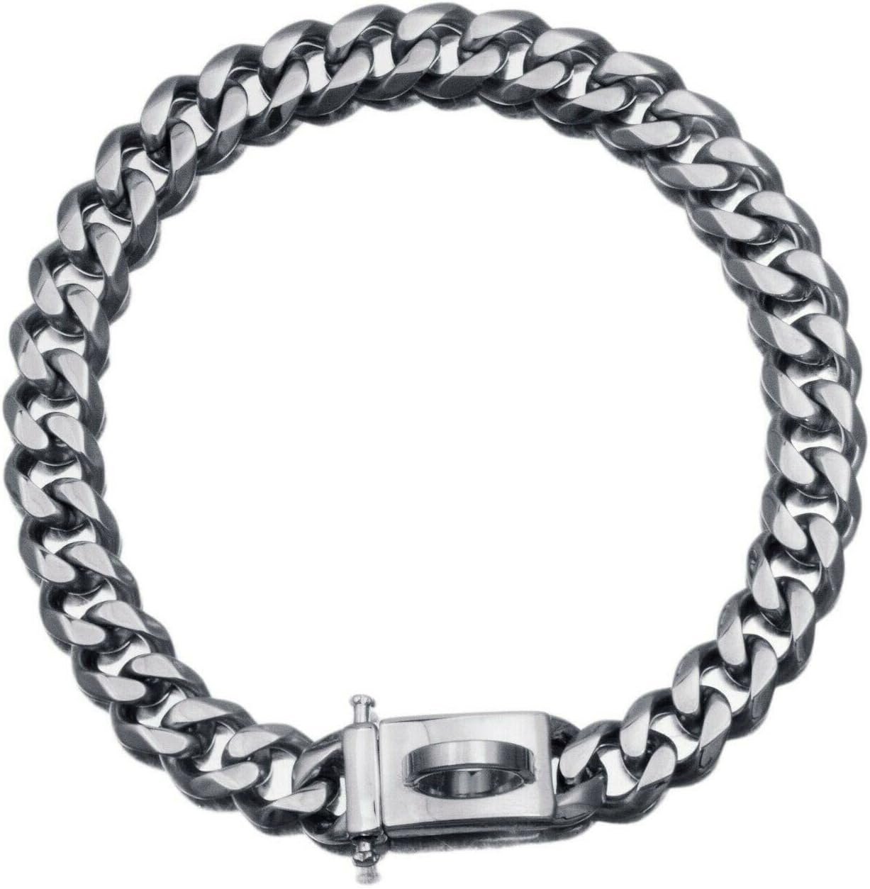LASIEYO Silver Dog Collar 15 Mm Wide Cuban Link Dog Necklace Chain Collar with Metal Buckle D Ring Puppy Costume image number 1
