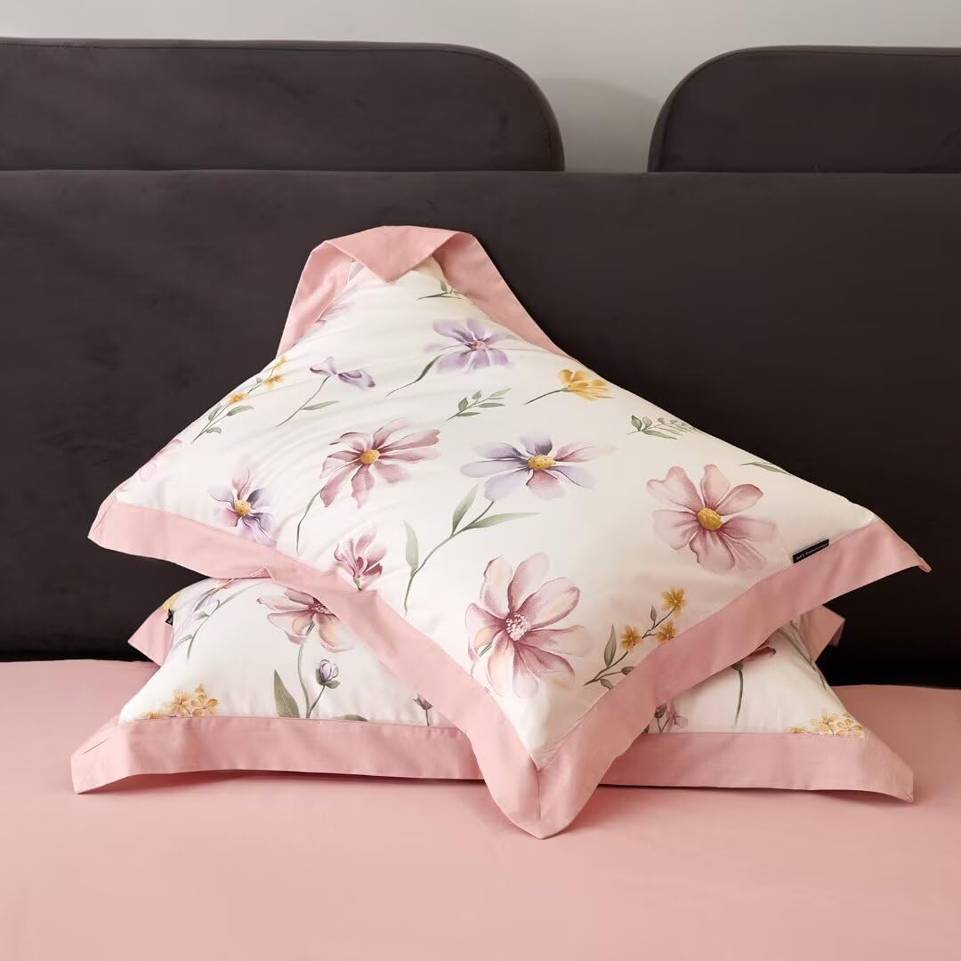 MKXI Garden Floral Duvet Cover Pink Princess Bedding White Aesthetic Duvet Cover Rustic Flowers Print Full Size Charming Floral Comforter Cover Pink and White 100% Cotton