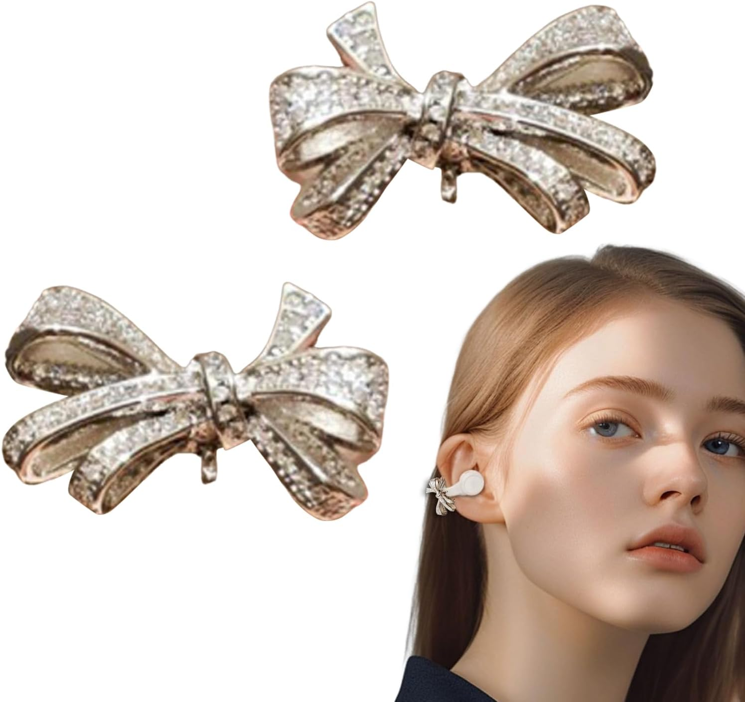Open Ear Buds Rhinestone | Clip on Earphone Bow-Shaped Rhinestone,Open-Ear Earphone Decoration Jewelry for Traveling Friend Daughter Home