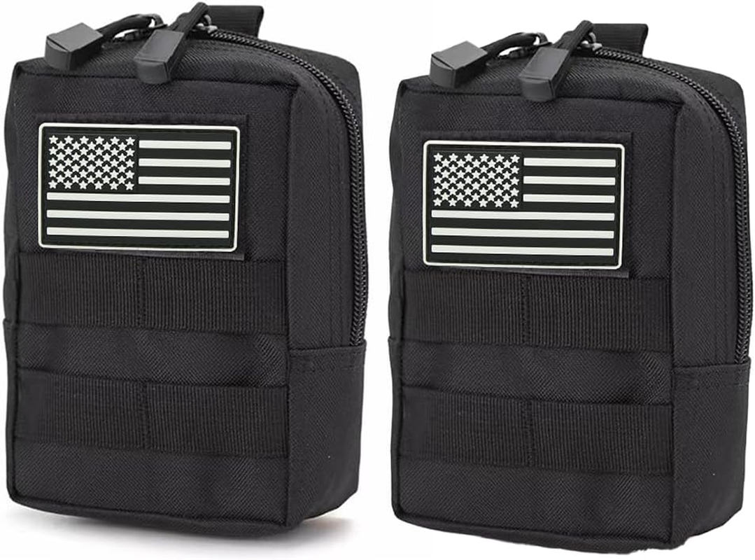 2 Pack Molle Pouches-Vest Pouch Cell Phone Holster Belt Pouch Waist Bag Pack EDC Molle Accessories Bag Small Utility Pouch with Flag Patch Tactical Compact Water-Resistant EDC Pouch