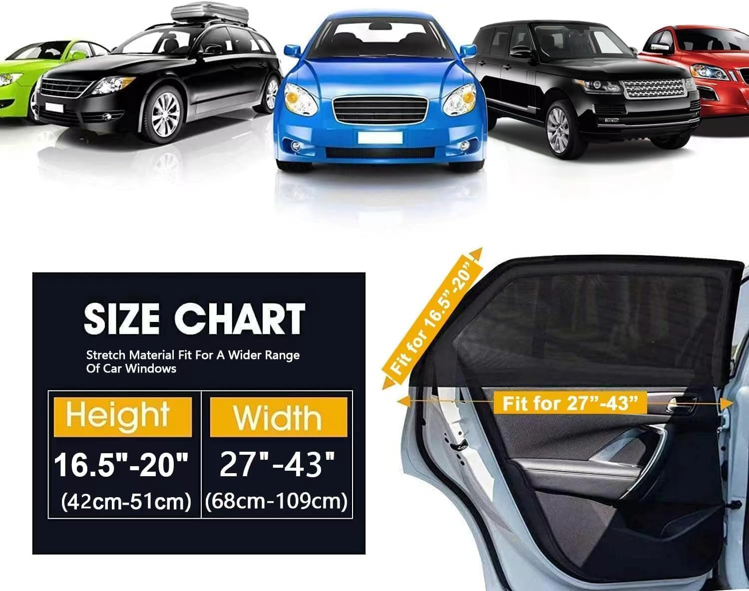 Car Window Sun Shade 4 Packs,Car Window Screen, Anti-Mosquito, Sunscreen Net, Cool and Breathable。 Universal Fit for Most of Cars－Protect Kids Pet from the Sun－Cover Full Windows image number 3