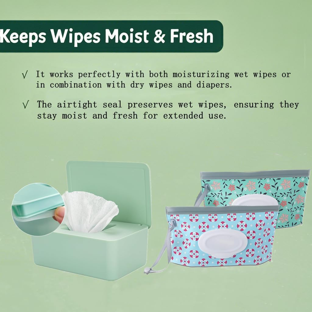 Wipes Dispenser with 2Pcs Portable Refillable Wipe Holder,Reusable Large Wipe Holder Box Flushable Wipes Case Bathroom Wipes Container for Pet Nursery Kitchen Office Counter(Green) - Green image number 3