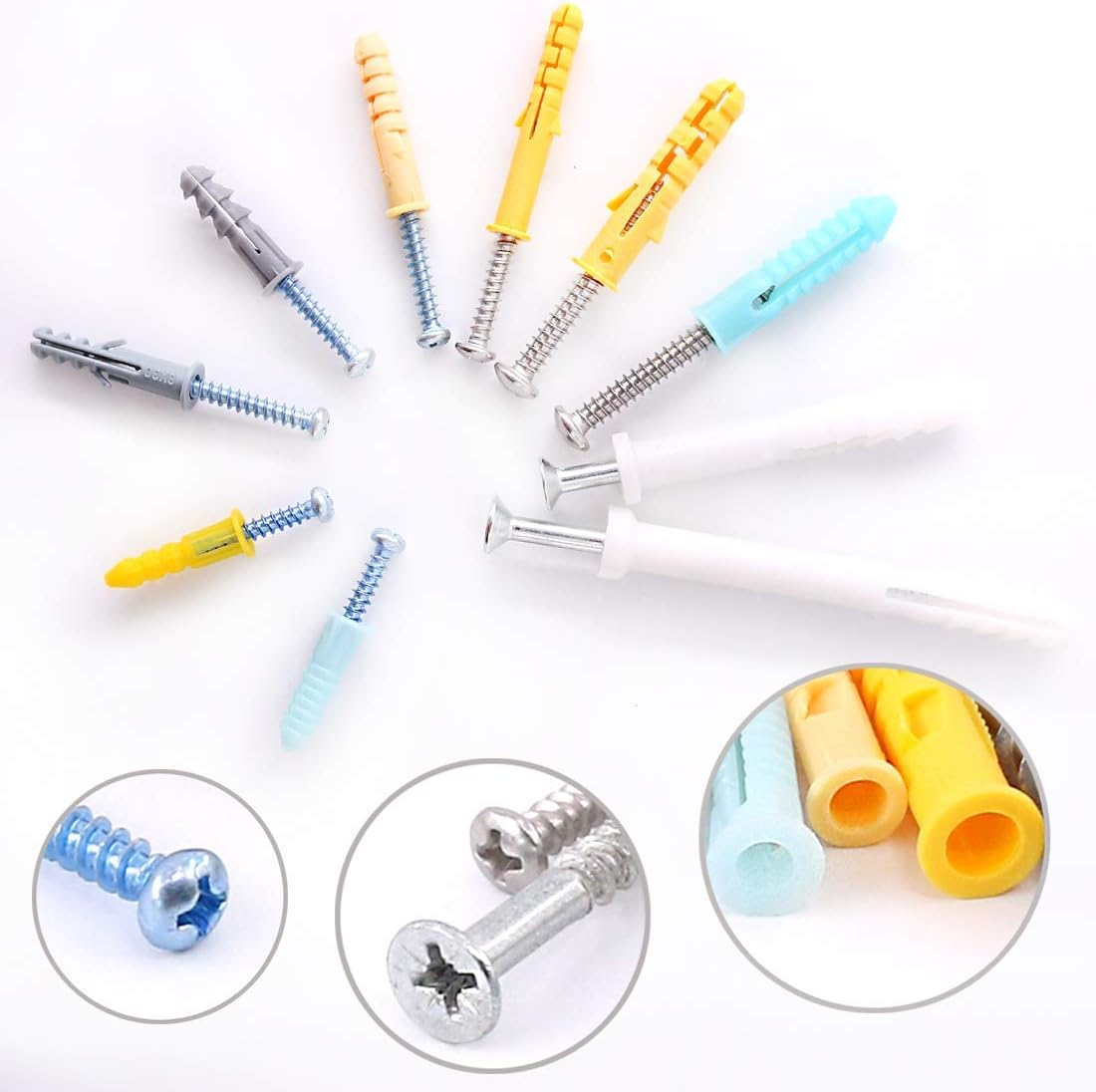 BEANPRECOY Drywall Anchors 220 Pcs, Assorted Sizes Hollow Self Drilling Drywall Anchors Screws Assortment Set Kit,Assorted Sizes Wall Plug Bolts Expansion Bolt for Wallboard Concrete Pciture Hanging image number 1