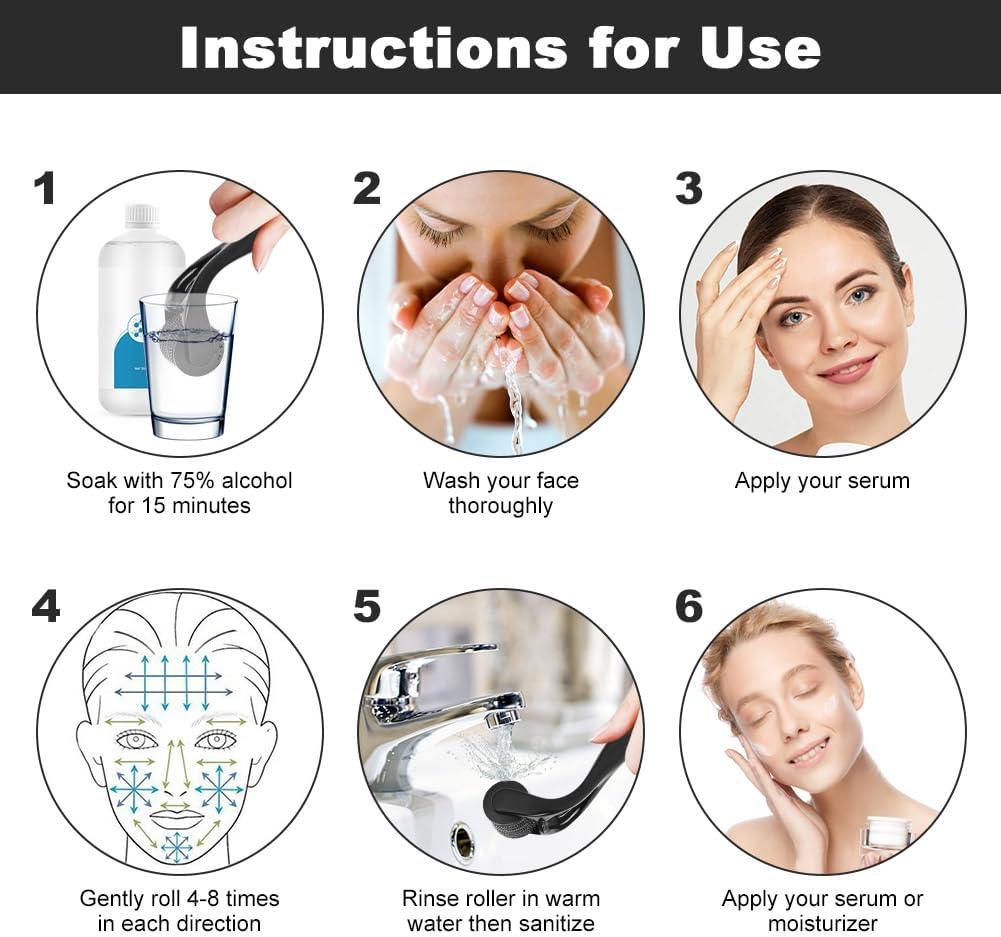 LOPHE Derma Roller, 0.25Mm Microneedle Derma Roller for Men and Women, Professional Microneedling Derma Needling, Micro Needle Roller Facial Wrinkles Hair Loss Stretch Marks Hair Regrowth - 6 In 1 Kit image number 7