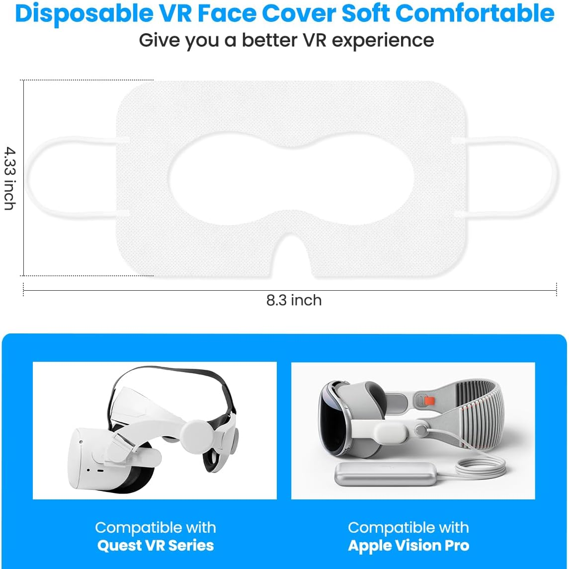 LMING White Disposable VR Face Cover, Compatible with Apple Vision Pro VR Face Cover, Disposable Hygiene VR Face Eyes Mask, VR Mask Pads Covers Compatible with Quest 3, Quest 2 (50Pcs) image number 5