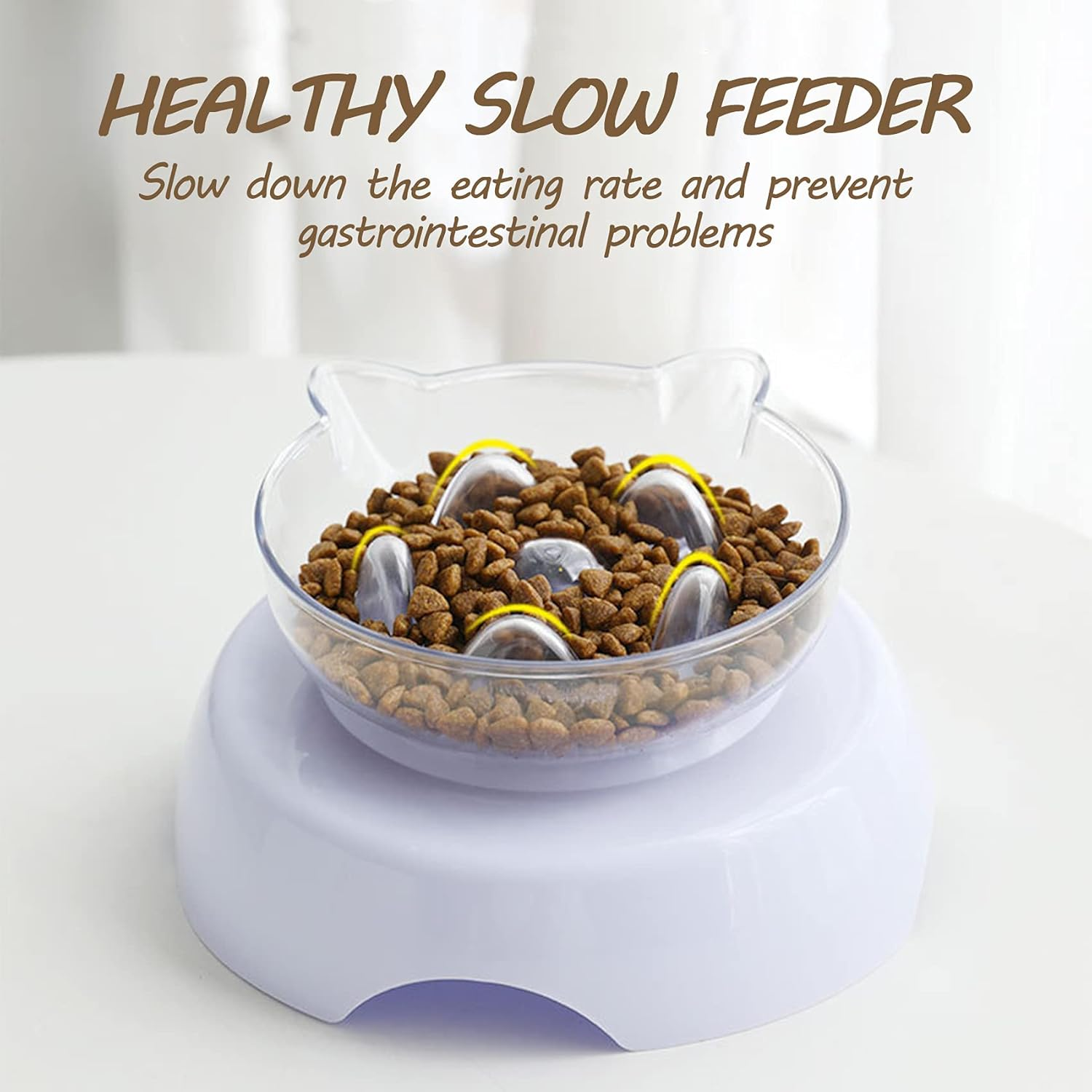 3 in 1 Pet Raised Slow Feeder, Cats Dogs Food Bowls with Stand, 15&deg; Tilted Pet Bowls for Cats and Small Size Dogs, Backflow Prevention, Easy to Clean/59