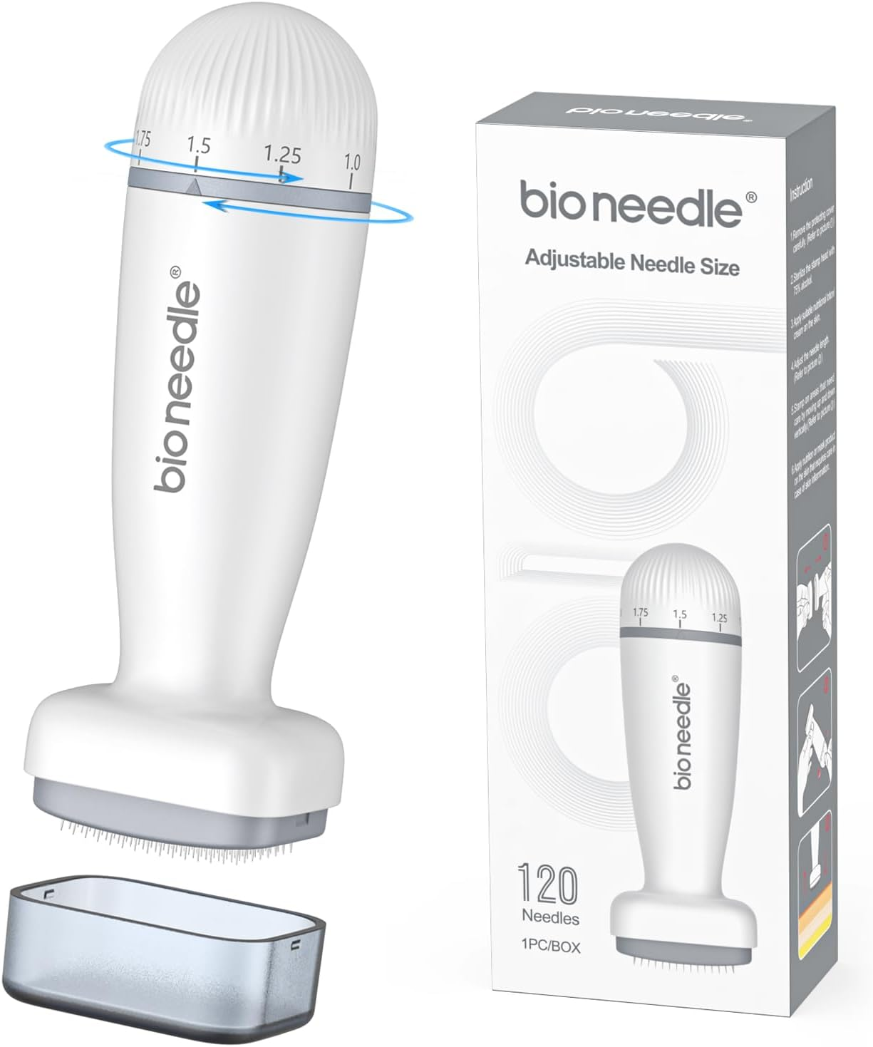 Bioneedle Derma Stamp 120 Microneedling Titanium Adjustable Dermastamp 0-2Mm Derma Roller Microneedling Pen for Hair Growth Facial Skin Care image number 1