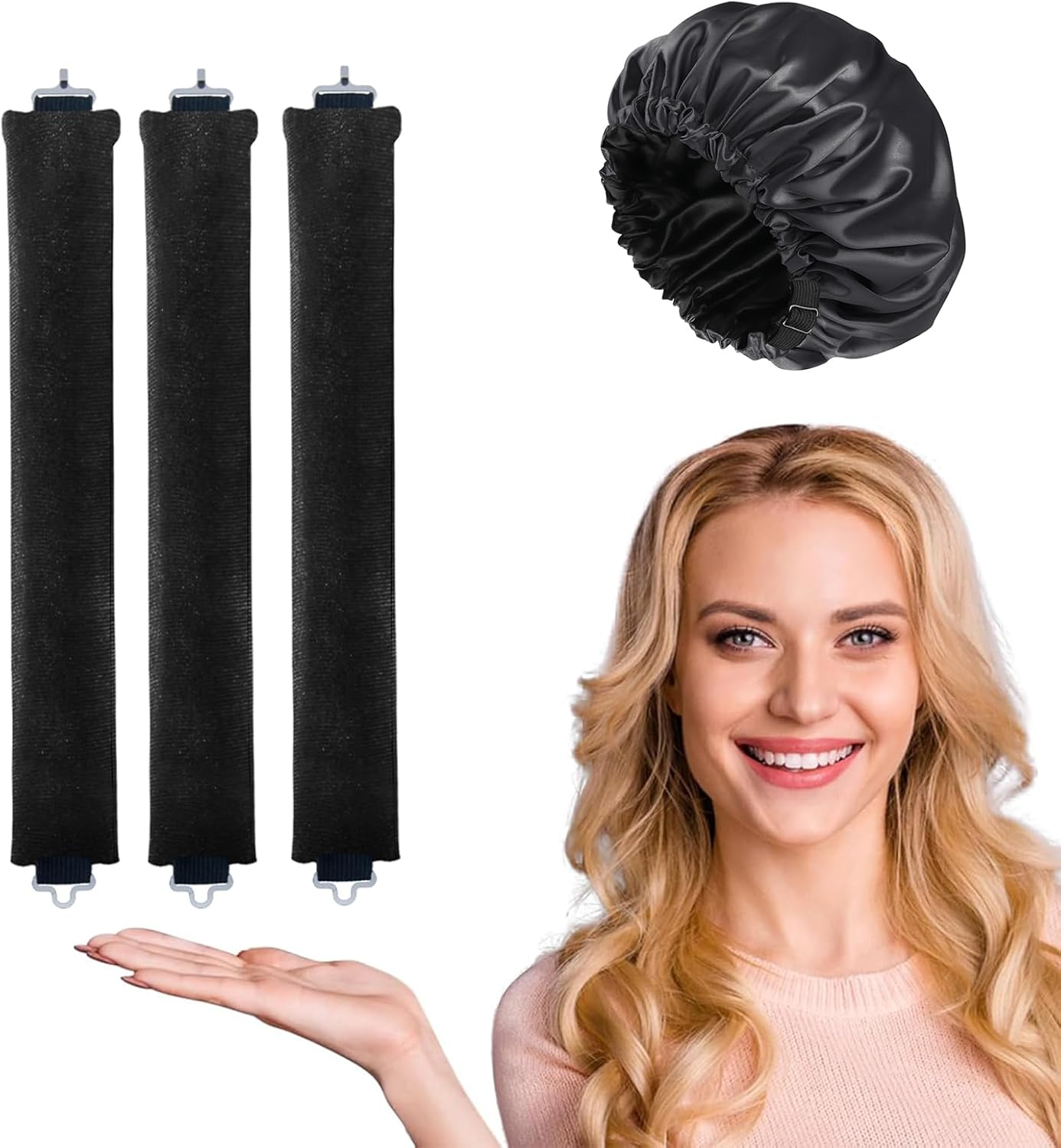 Pack of 3 Heatless Blowout, Heat-Free Curlers, Blowout Hair Overnight, Heatless Curls Band, Blowout Curls without Heat, Curlers Heatless Curls for All Hair Types (Black) image number 5