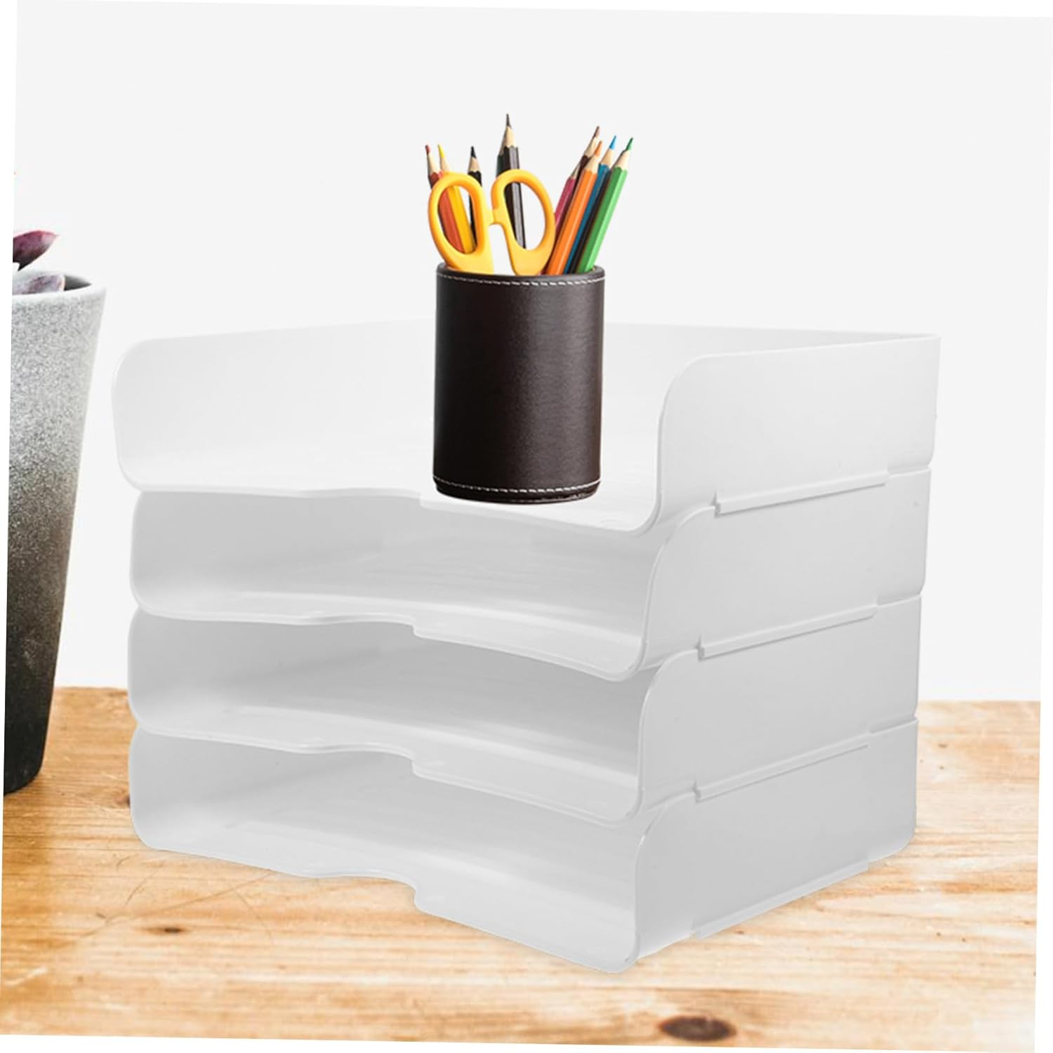 Gadpiparty 4Pcs Stackable Paper Tray Organizer Desktop Storage Box for Office File Trays Paperwork Sorter Organizer Desk Paper image number 5
