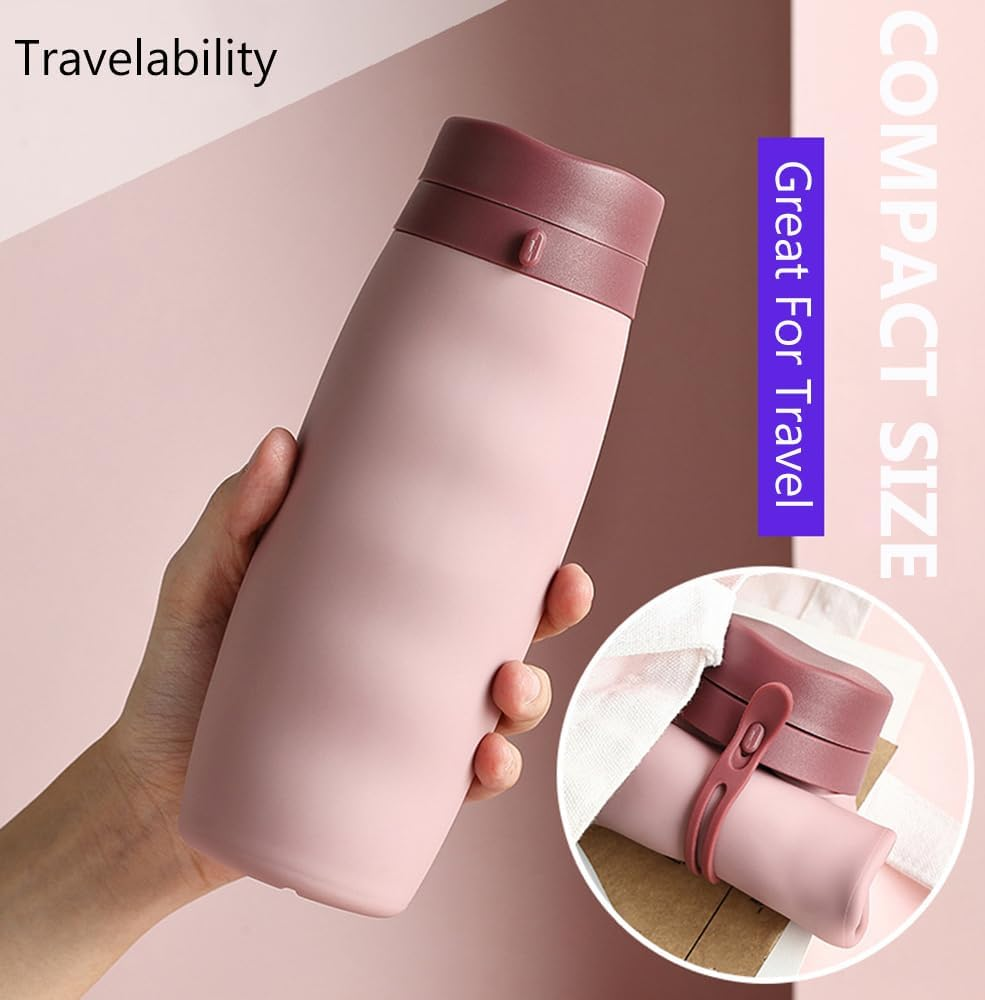 RINGSUN 2-Pack Collapsible Water Bottle, 600Ml Rollable Drink Bottles, Waterbottle Portable for Sports Gym Travel Hiking - Grey Grey image number 7