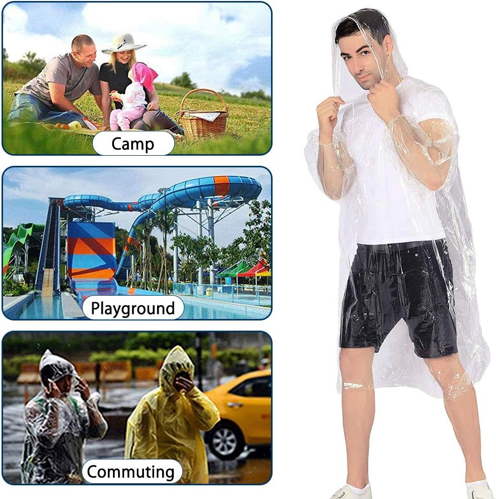 Roctee 10 Pack Rain Ponchos with Drawstring Hood, Emergency Disposable Rain Ponchos Family Pack for Adult Men and Women
