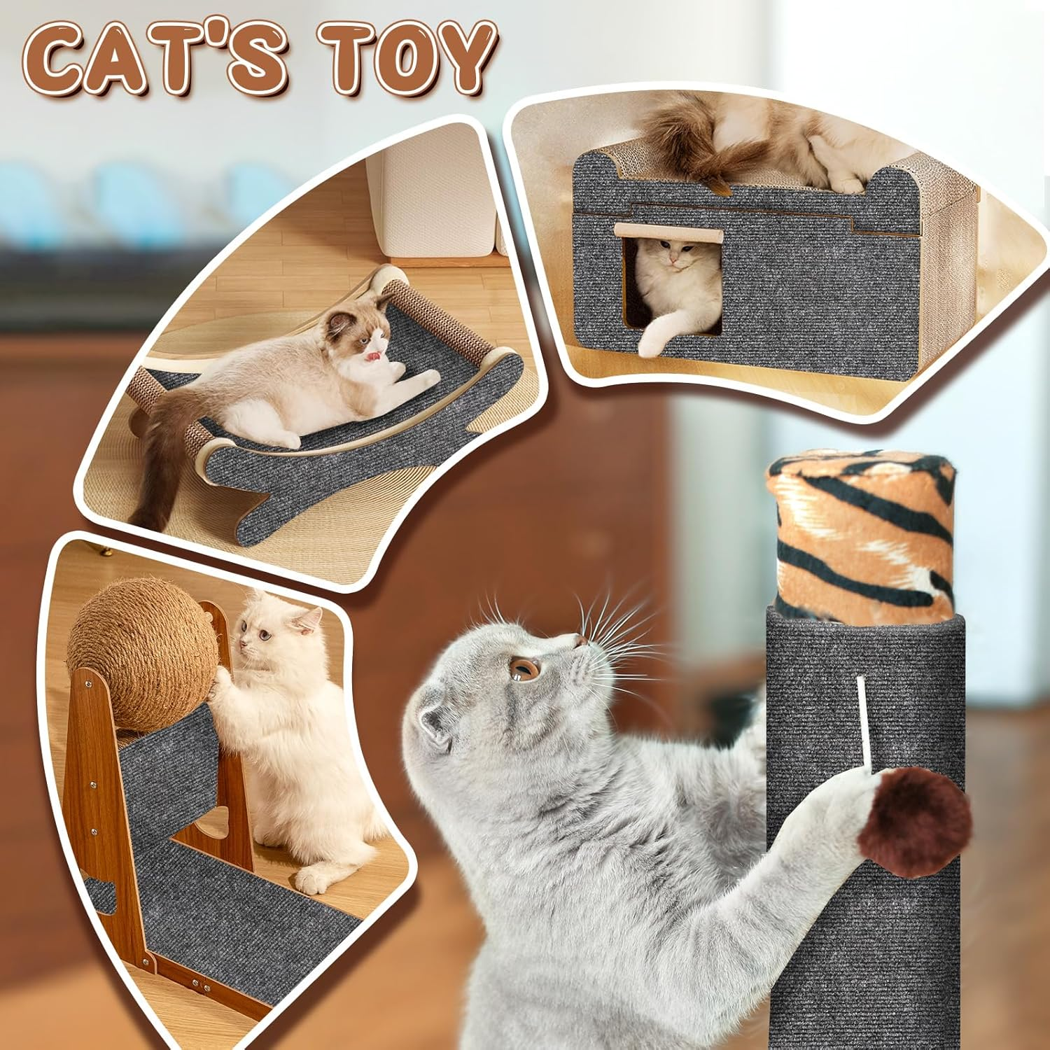 Scratch Protection Sofa, Self-Adhesive Scratch Mat for Cats, Beds, Blankets & Furniture, DIY Scratch Board, Antiscratch Tape for Carpets, Cat Stand, Wooden Handle, Cat Tower (30 X 100 Cm) image number 4