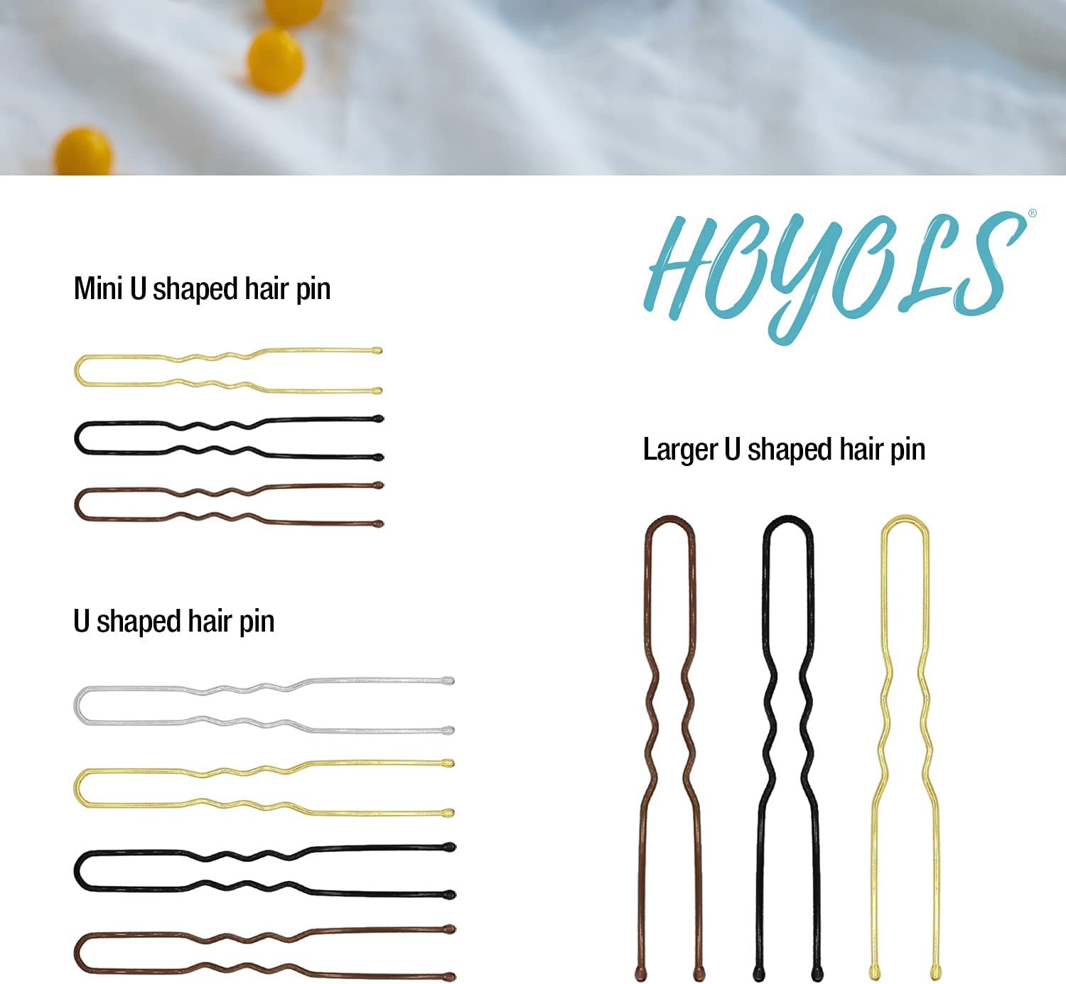 Hoyols U Shaped Hair Pins Blonde, Assorted Size U Shape Bobby Pins, Metal Curved Curly Bun Clips Hairpin Crimped Design with Ball Tips for Buns Women Girls Grips Hairstyle Updo Thin Thick Hair Gold, 150 Count Bulk Pack (Blonde) image number 2