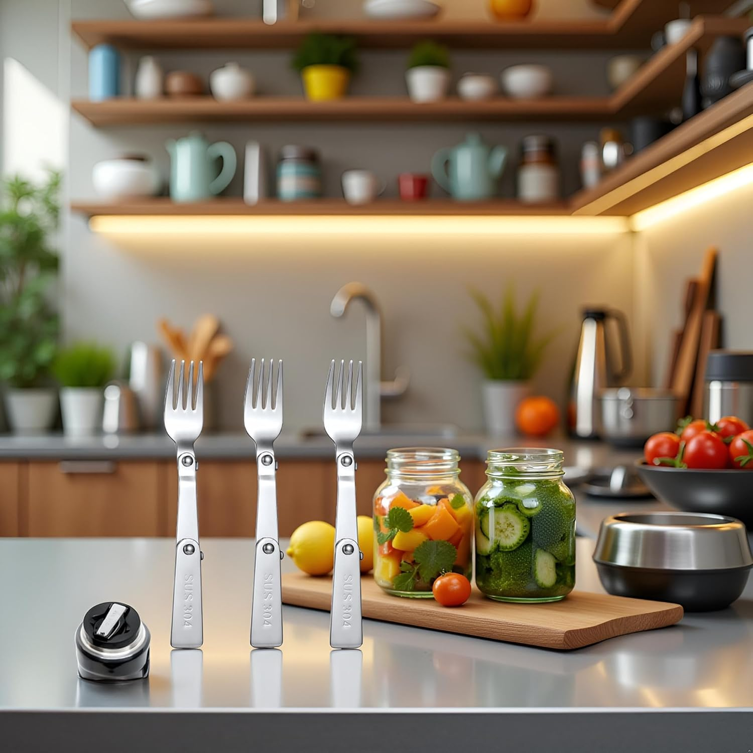 3Pcs Silver Forks Replacement for Food Jar 16 Oz, Multifunctional Foldable Replacement Portable Folding Forks Dishwasher Safe Metal Serving for Picnic School Travel Outdoor Insulated Food Jars image number 1