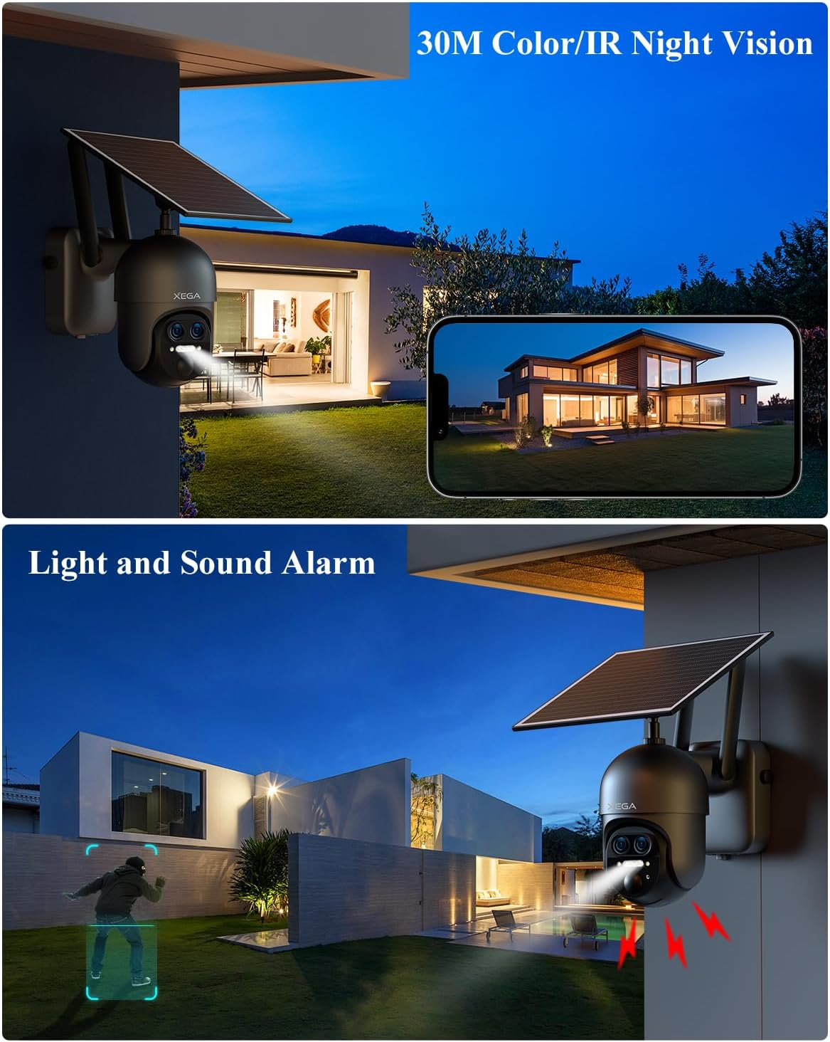 Xega 4G LTE 【Dual Lens】 12X Hybrid Zoom Wireless CCTV Security Camera Outdoor,2K 【Dual-Lens】 PTZ Solar Security Camera with 10,400Mah Battery, Pir/Human Detection,Color Night Vision,Two-Way Talk,Ip66 image number 6