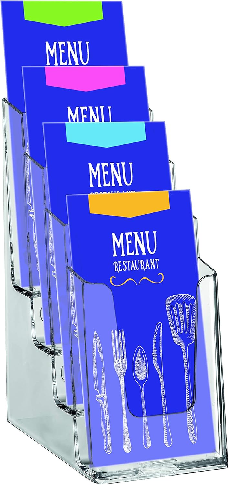 Opus 2 4-Tier Leaflet & Brochure Holder | for 1/3 A4 Size Literature | Clear Acrylic Construction | Booklet, Flyer & Menu Display & Dispenser for Office, Restaurants & Reception | Portrait | Clear image number 2