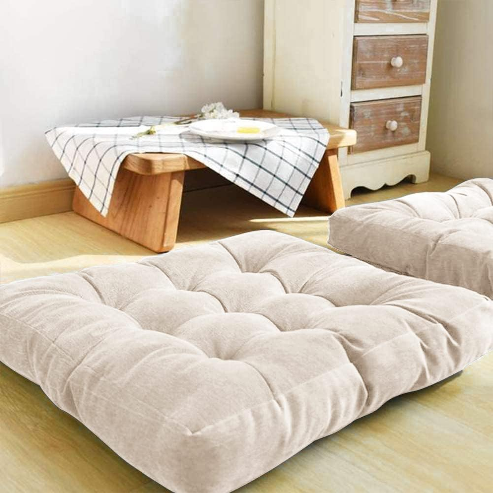 Floor Pillow, Square Meditation Cushion for Seating on Floor Solid Thick Tufted Seat Cushion Meditation Pillow for Yoga Living Room Bed Balcony Sofa Outdoor, Beige, Cushion 22X22 Inch