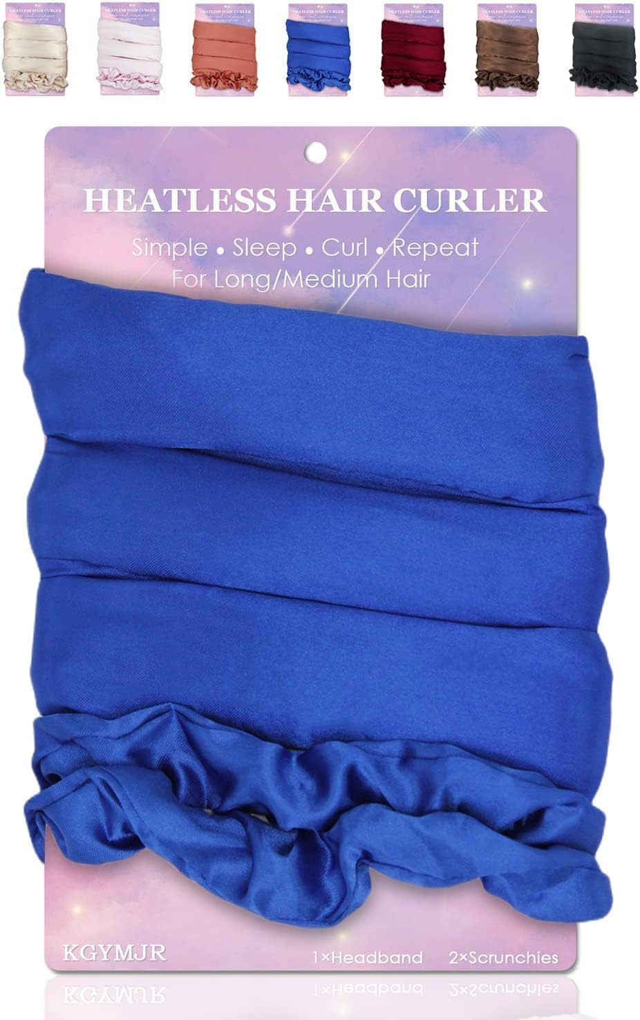 Satin Heatless Curler Set, Soft No-Damage Pearl Cotton Curling Rod Headband for Long Hair, Overnight Styling Tool with 2 Hair Loops DIY Rollers (Blue)