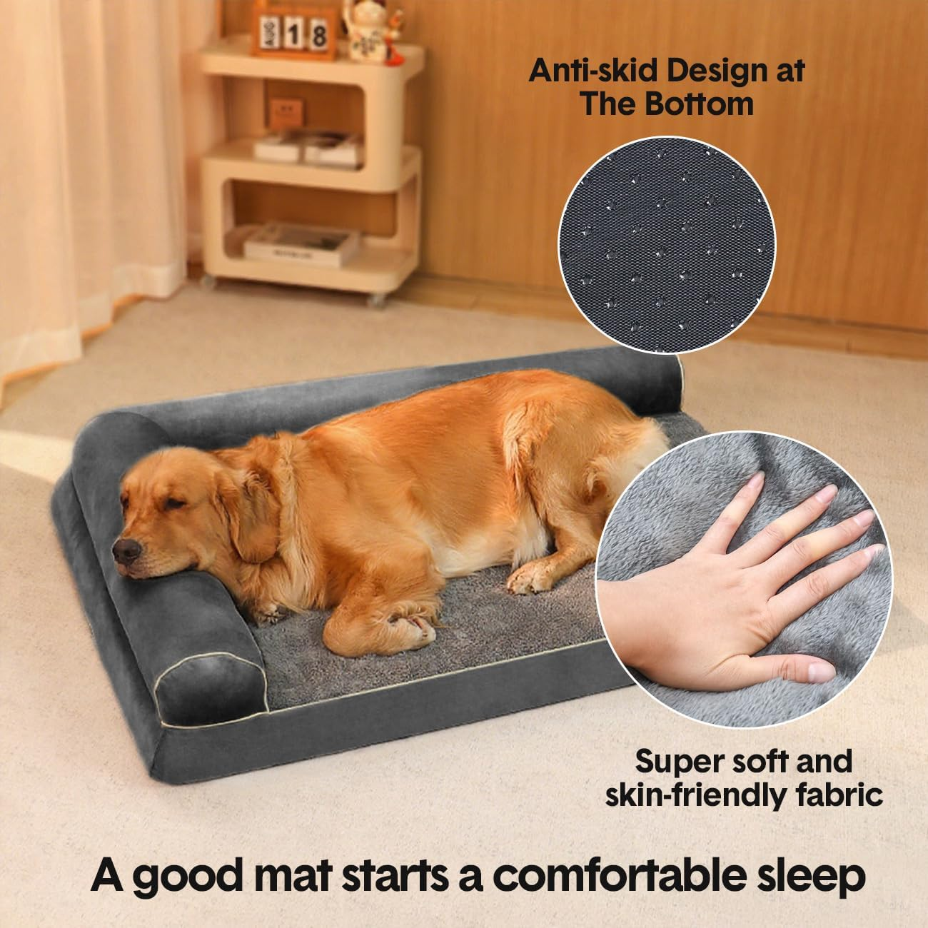 Large Dog Beds, Dog Sofa Couch Pet Bed with Removable Washable Cover for Pet, Soft Memory Foam Bed with Cushion 100Cm X 60Cm Gray image number 5