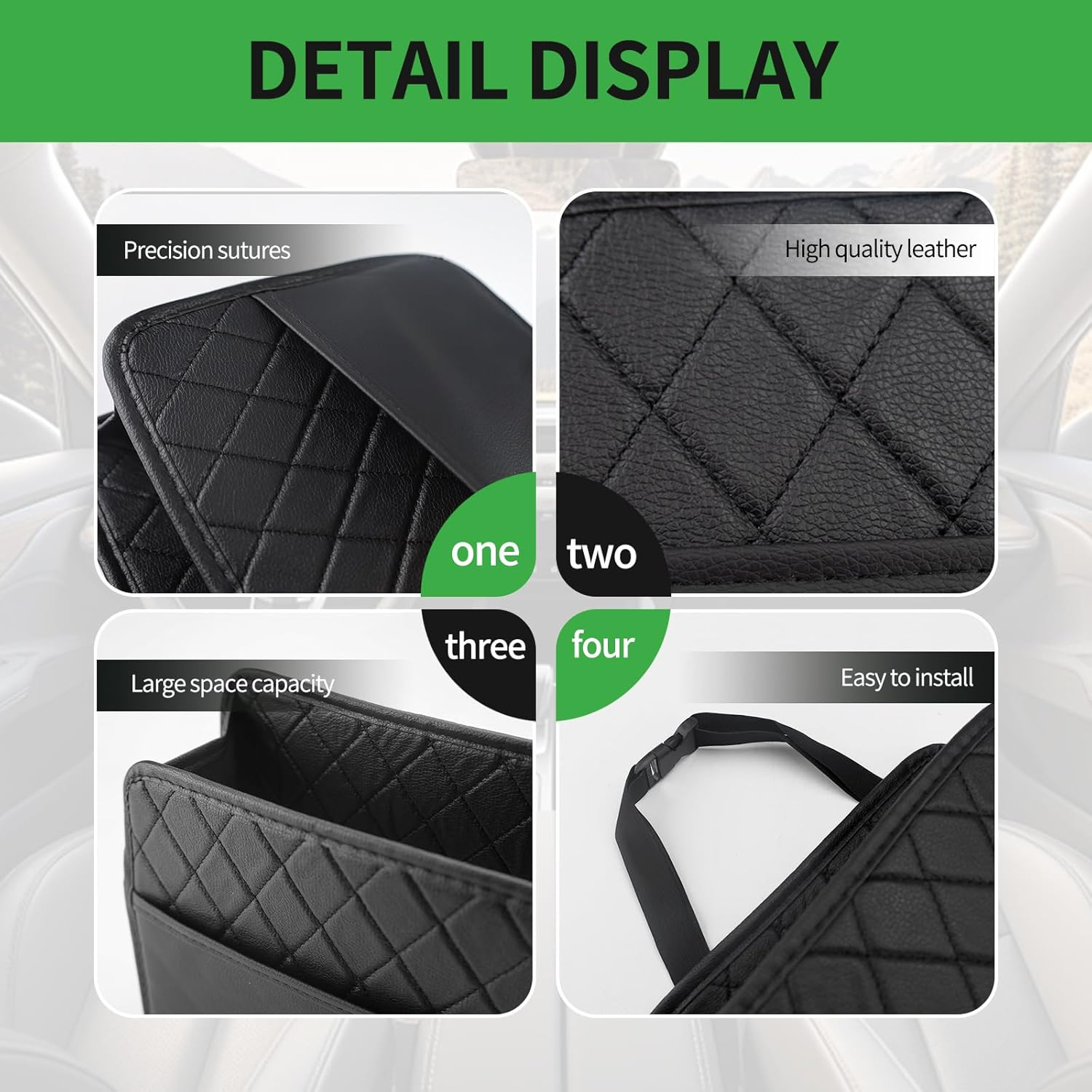 Car Seat Back Organizer, PU Leather Car Seat Storage, Hanging Back of Seat Car Organizer, Car Seat Organizer for Most Vehicles (Black) image number 3