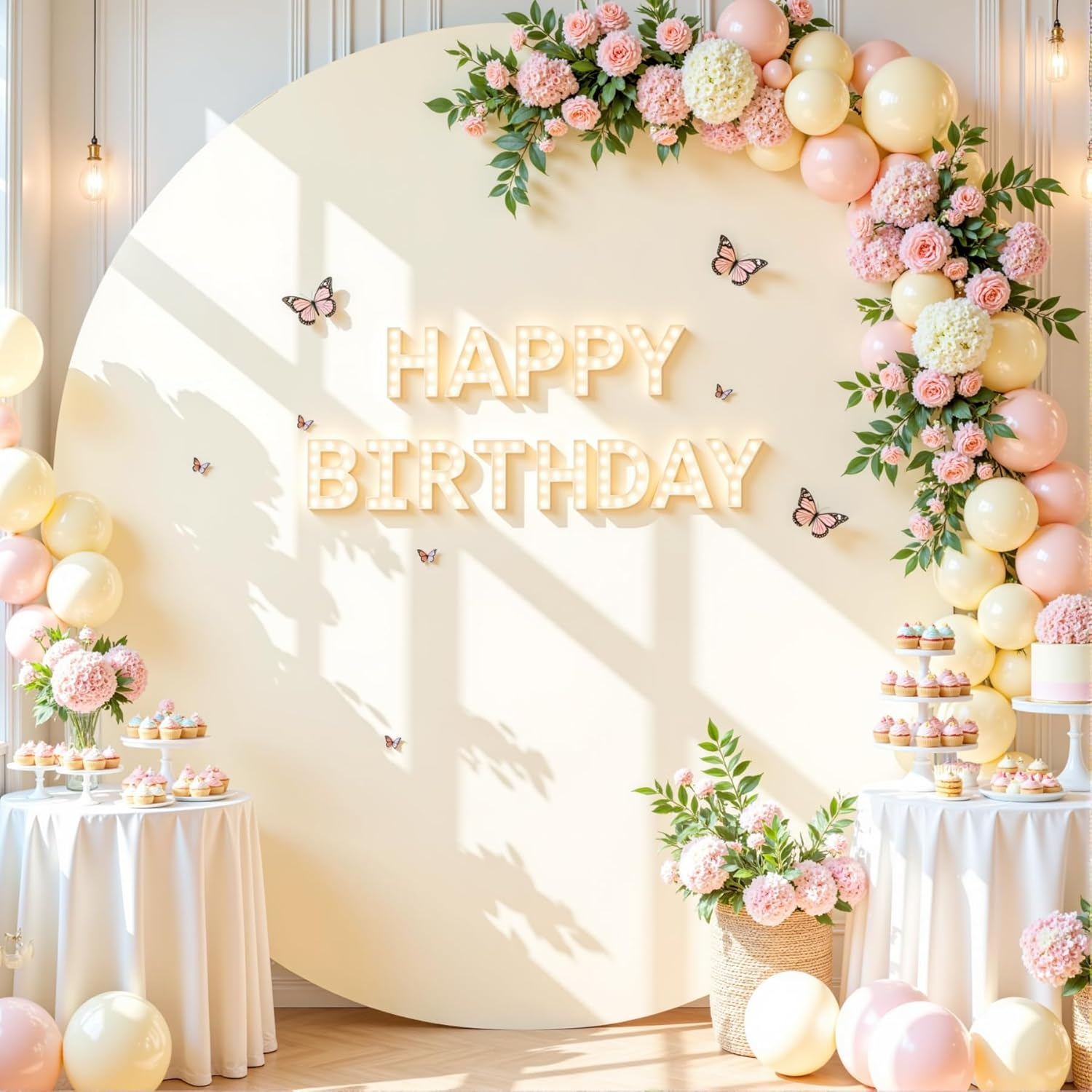 7.2 FT Ivory round Backdrop Cover for Circle Balloon Arch Stand Stretchy Circle Arch Backdrop Covers for Wedding Arch Baby Shower Birthday Party Photo Shoot Photography Arch Background Decorations