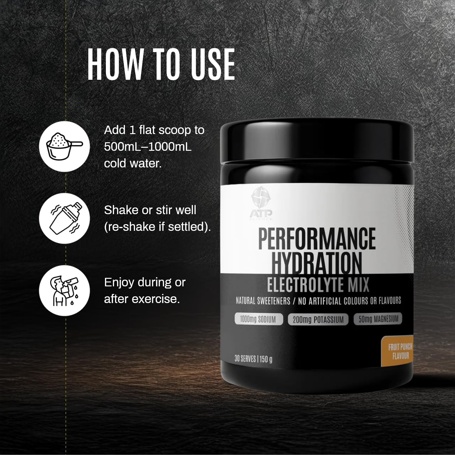 ATP Science Performance Hydration Electrolyte Powder, Low Sugar Electrolyte Mix with Herbal Extracts, Includes Sodium, Potassium, Calcium & Magnesium, No Artificial Flavours, 30 Serves, Fruit Punch