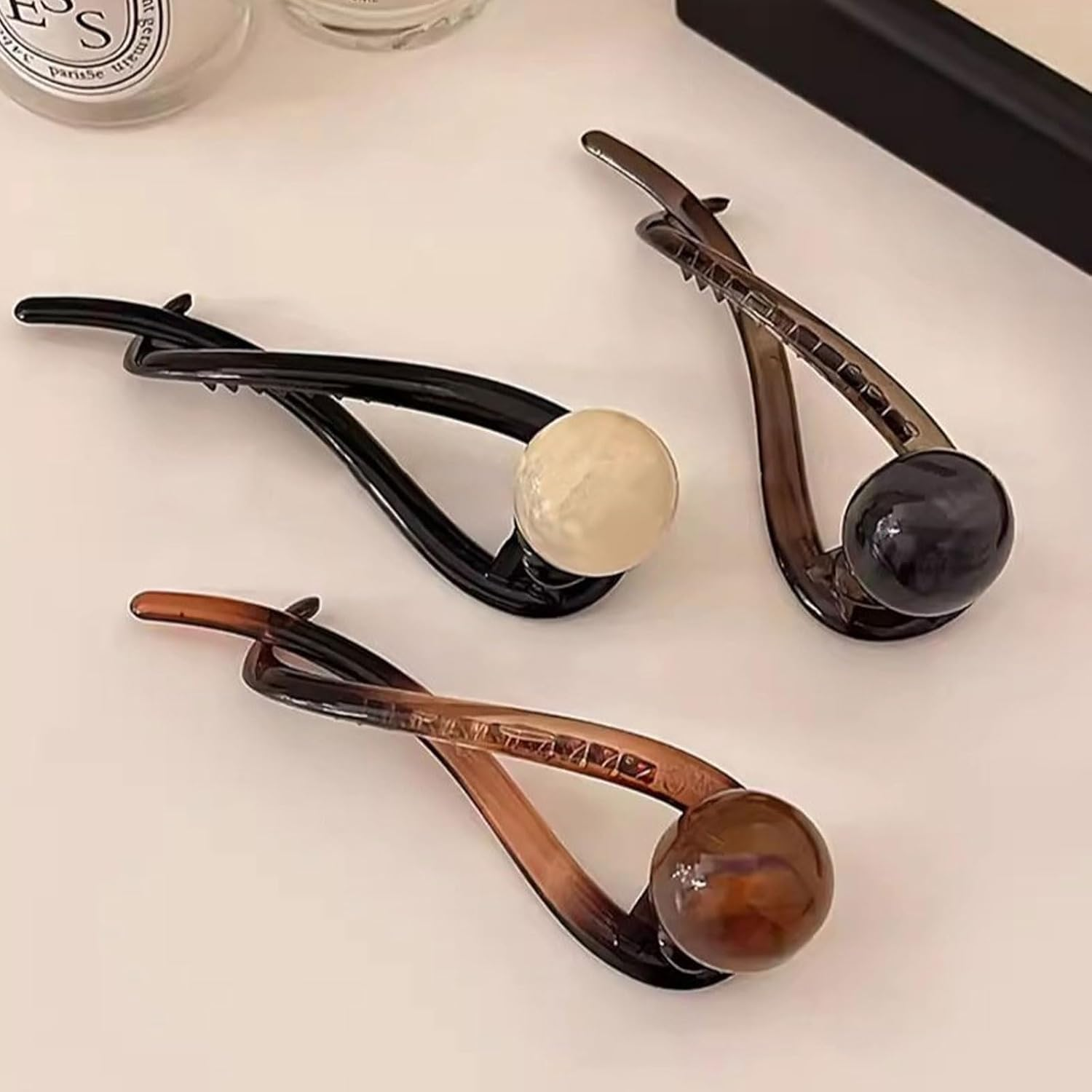 6 Pcs Pearl French Twist Hair Pins, Banana French Pearl Hair Clips, Elegant French Pearl Hair Claw Clips for Women Girls Hair Accessories image number 3