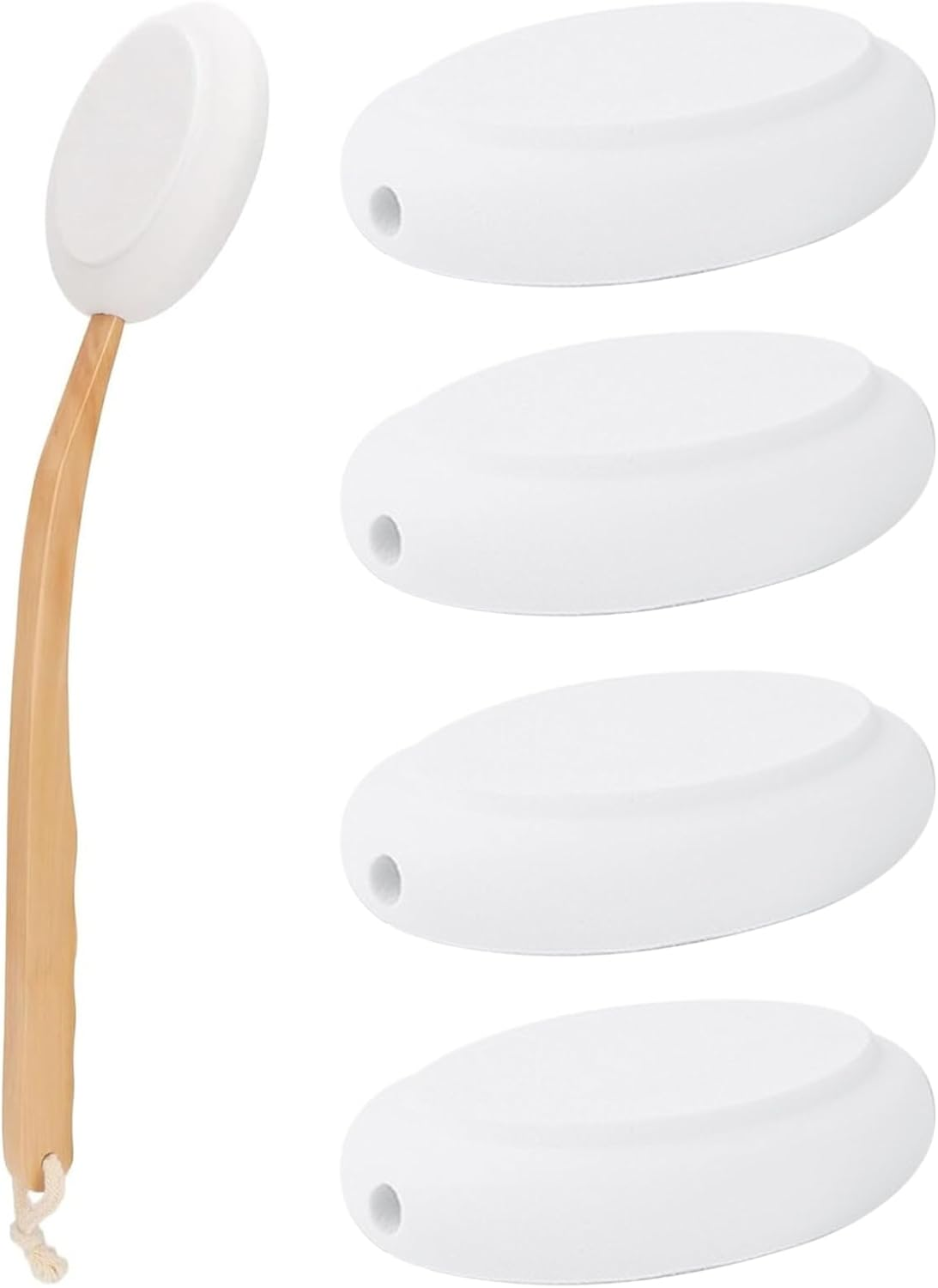 Lotion Applicators Set for Back, Feet, 1 Long Handle with 4 Replaceable Pads, Lotion Applicator for Men & Women, Curved Handle Easy to Target Back and Feet, Cream Medicine Applicator Apply image number 2