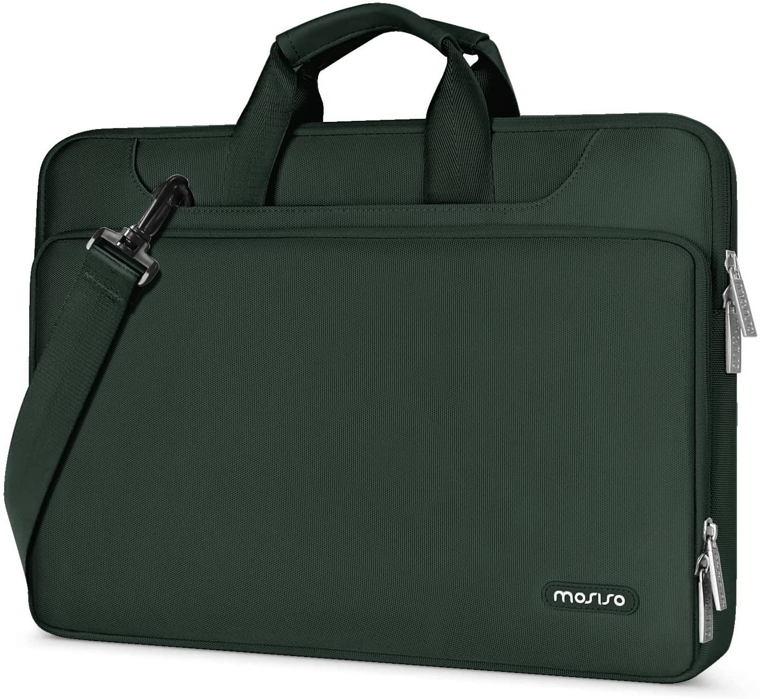 MOSISO 360 Protective Laptop Shoulder Bag Compatible with Macbook Air 13 M2 A2681 M1 A2337 A2179 A1932/Pro M2 M1 A2338 A2251 A2289 A2159 A1989 A1706 A1708, Matching Color Sleeve with Belt, Teal Green