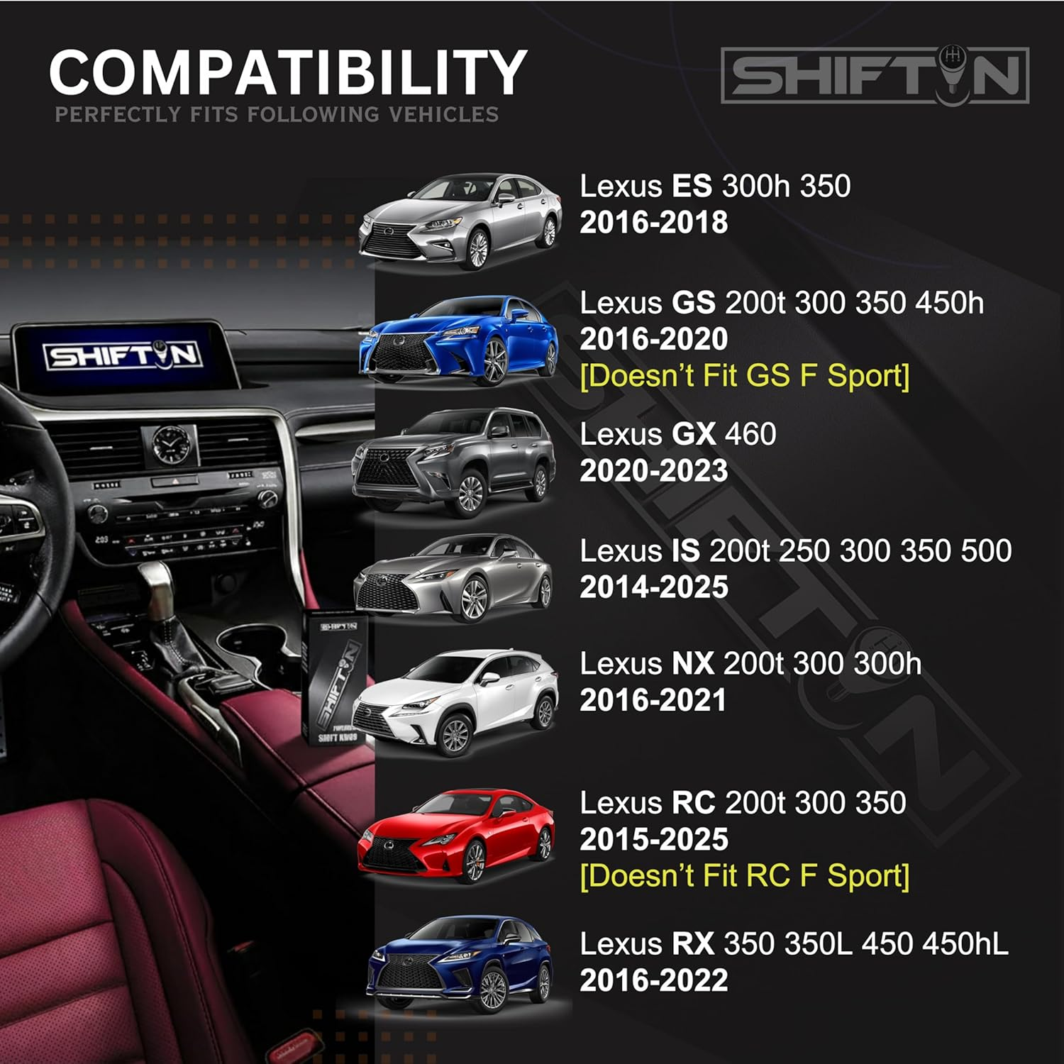 Gear Shift Knob Shifter for Lexus ES GS GX Is NX RC RX 200T 300 350 3450H 450Hl 350L (Punched Black Leather/Carbon Pattern) image number 1