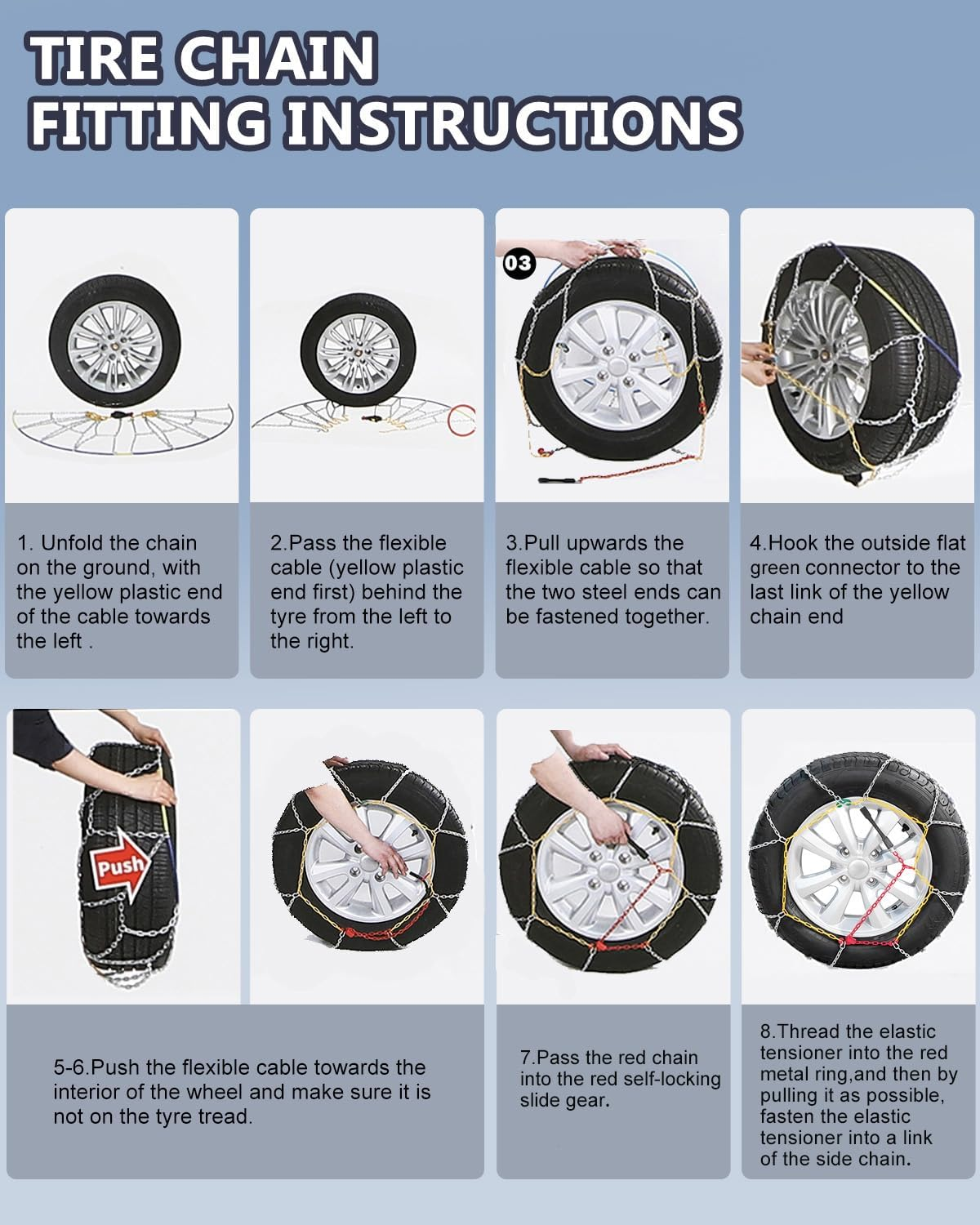 SCITOO KN110 Snow Chains Quick Easy Installation,Tire Traction Chain for Car Pickup Trucks Suv,Adjustable Universal Emergency Thickening Tire Chains Width 215 225 235 245(15" 16" 17" 18")- Set of 2 image number 5