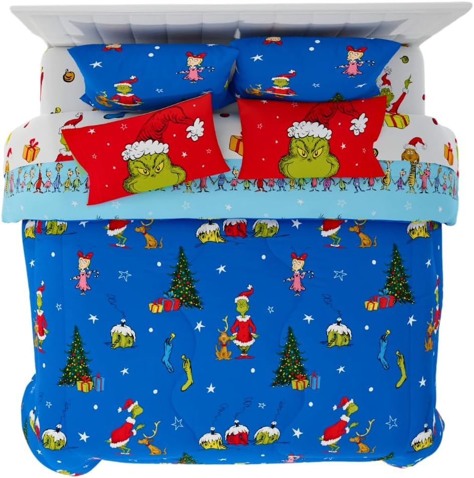 Franco Grinch by Dr. Seuss Holiday & Christmas Bedding Super Soft Comforter and Sheet Set with Sham, 7 Piece King Size (Official Dr. Seuss Product) image number 3