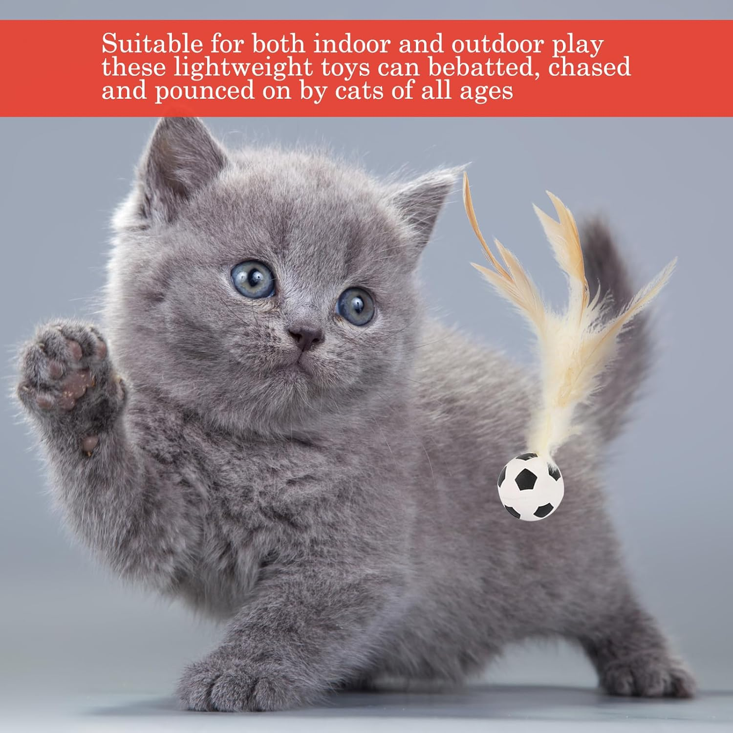 Cat Toys, Cat Toy Ball, 3 Pcs Kitten Toys, Interactive Cat Feather Toys, Interactive Accessory for Kitten Having Fun Exerciser Playing, Rubber High Rebound Bouncy Tails Balls for Indoor Outdoor image number 4