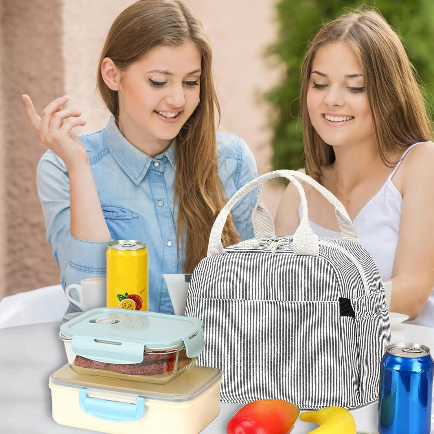 Bluboon Lunch Box for Women Cute Lunch Bag Reusable Insulated Lunch Bags Large Capacity Lunchbox Cooler for Work Picnic or Travel - Beige Strawberry 12 image number 4